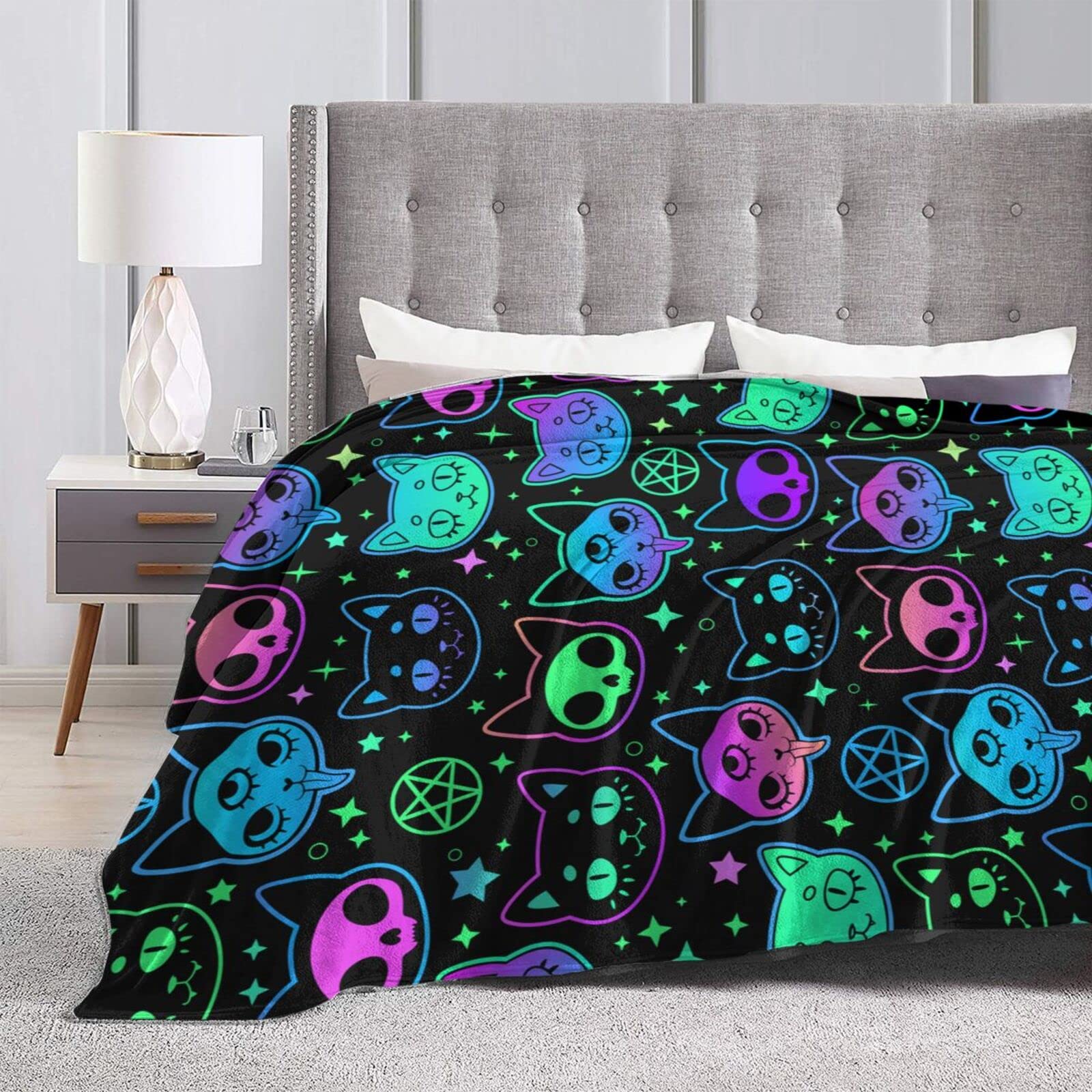 Cartoon Witchcraft Cat Fleece Blanket - Ultra Soft Flannel Throw for Couch, Sofa & Bed (50