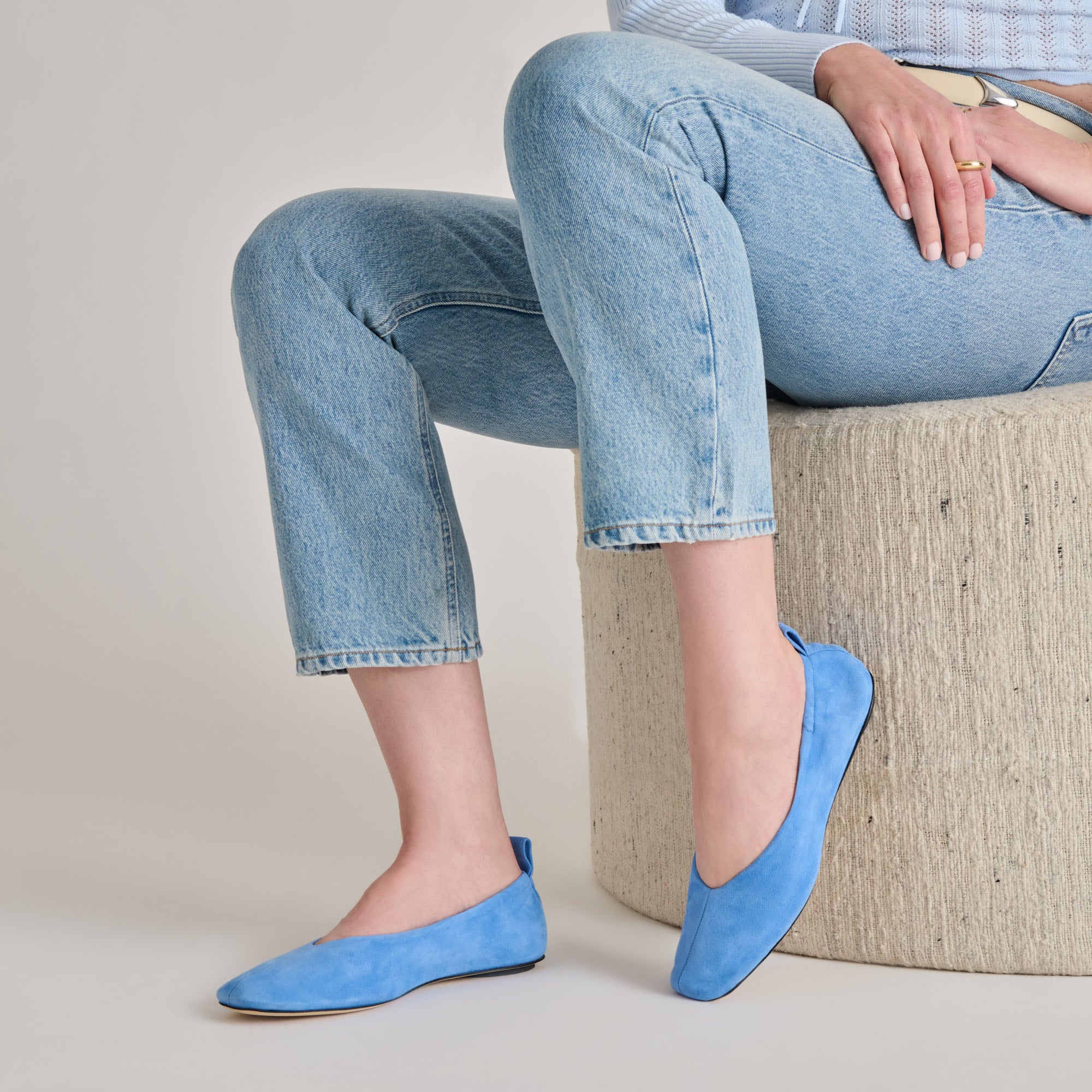 VINNIE Women's Ballet Flats - Dusty Blue Suede Loafers for Women | Comfortable Slip-On Shoes for Work, Travel & Casual Wear