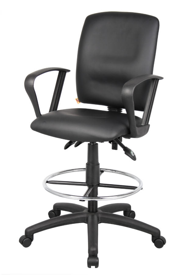 Boss Drafting Stool with Black Leather Seat - Adjustable Height Office Chair (Models B1645, B1646, B1647) - Perfect for Architects, Artists & Home Office Workspaces