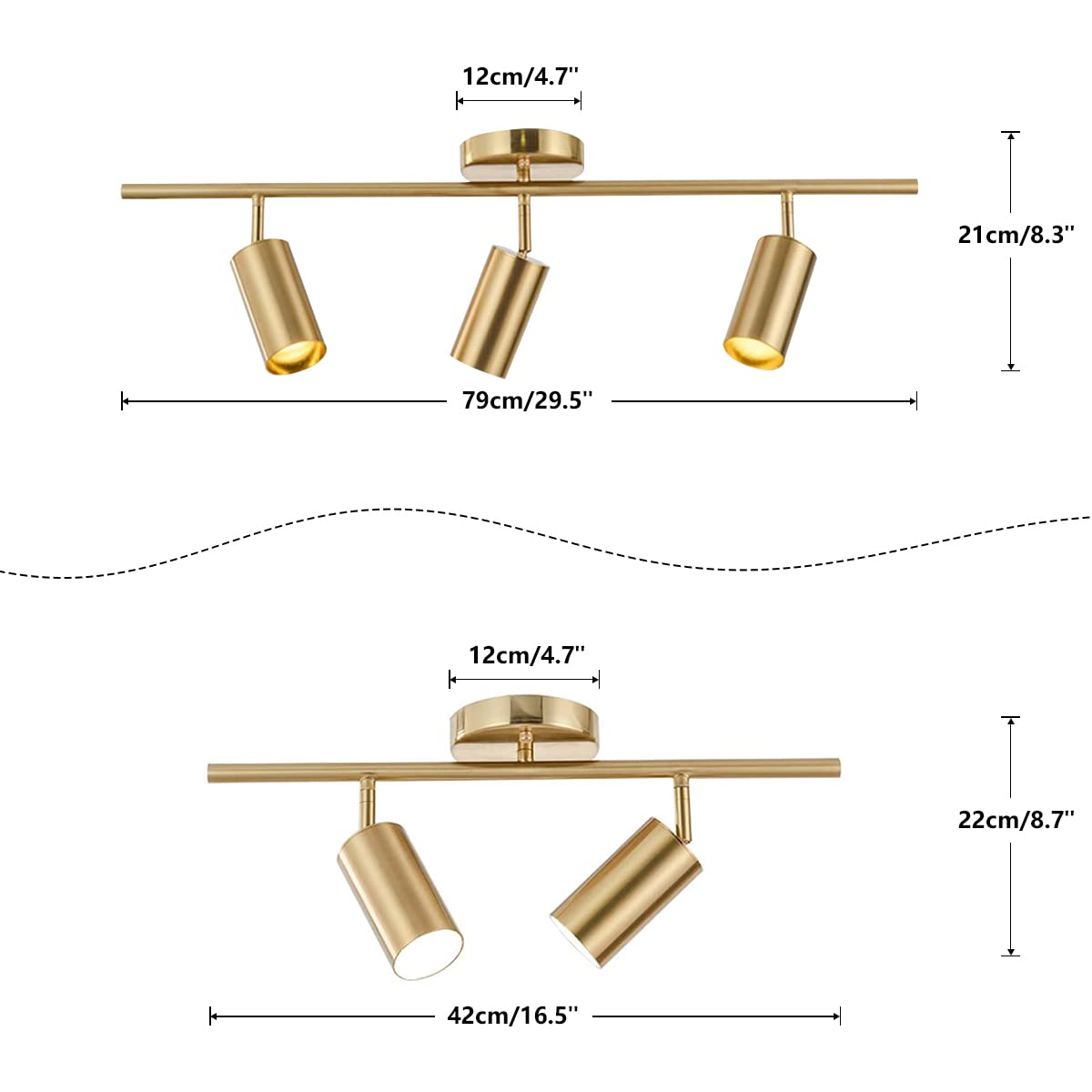 BOKT Gold Flush Mount Track Lighting Kit - 3-Light Adjustable Modern Ceiling Light Fixture for Kitchen Island, Living Room, Bedroom | Dimmable Wall Decor Lamp for Home & Office Spaces