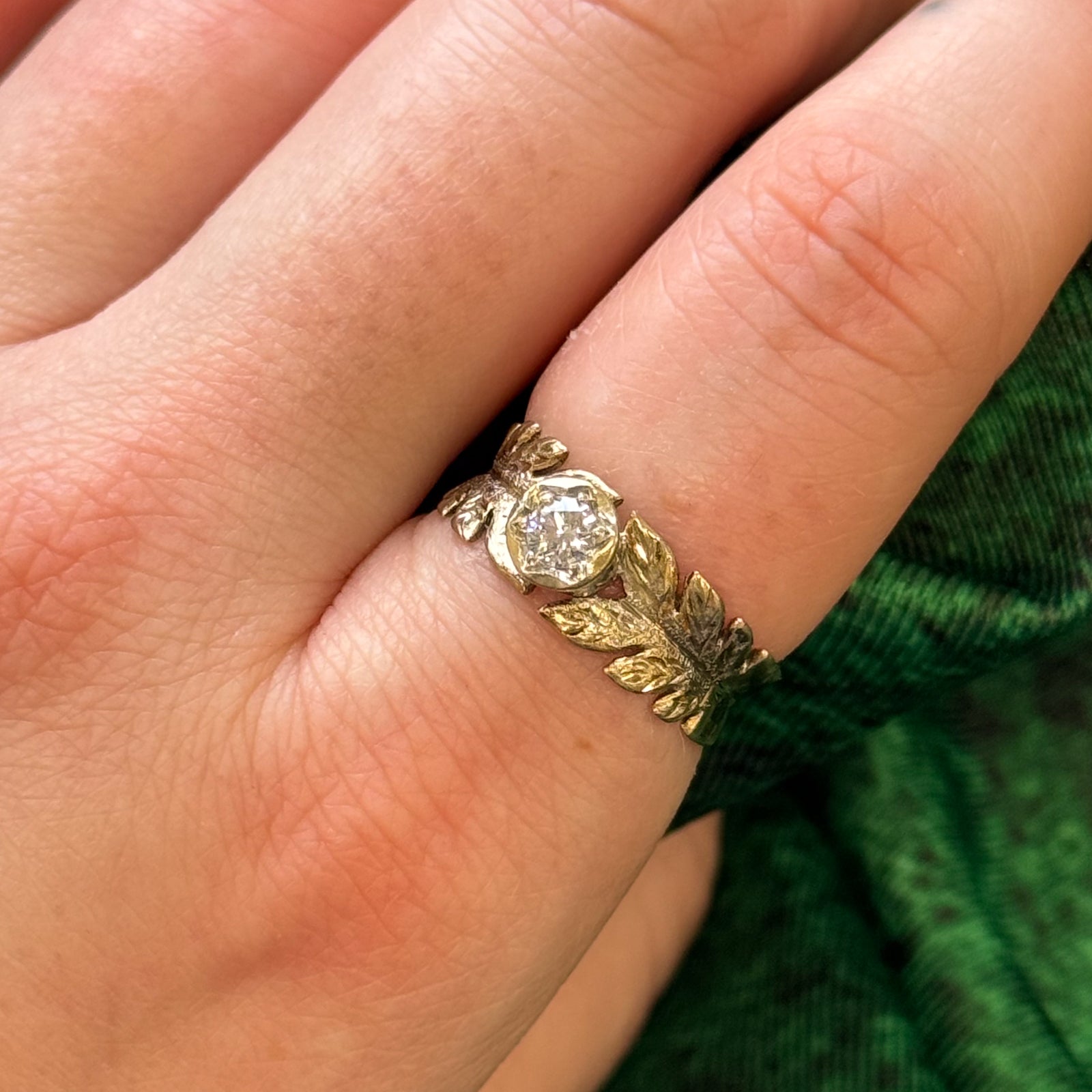0.19ct Diamond Leaf Ring - Size 6.75 - Elegant Nature-Inspired Jewelry for Women - Perfect for Weddings, Anniversaries & Everyday Wear
