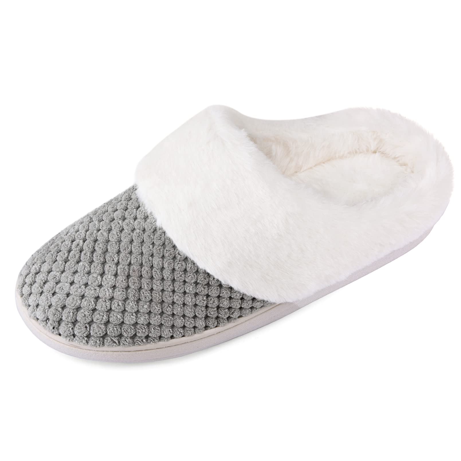 VONMAY Women's Fuzzy Memory Foam Slippers - Warm Faux Fur Lined House Shoes with Anti-Skid Rubber Sole for Indoor/Outdoor Use - Perfect for Home, Bedroom, and Relaxation