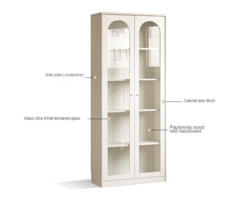 French Cream Style Poplar Solid Wood Bookcase with Glass Door - Whole Wall Combination for Living Room, Office & Library Storage