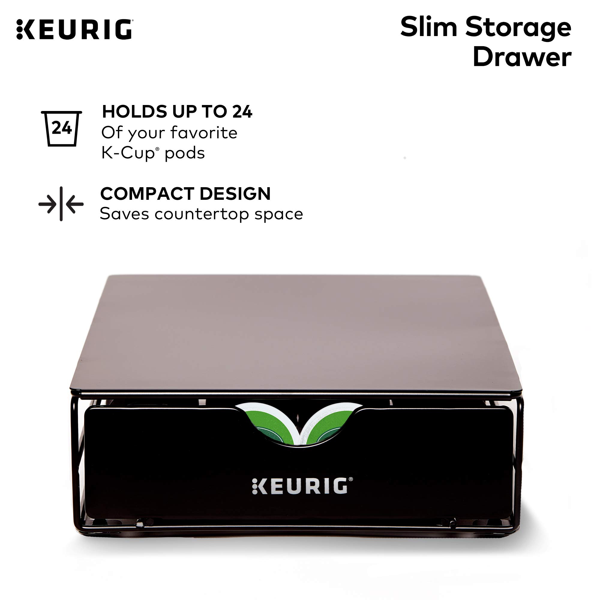 Keurig K-Slim Single Serve K-Cup Pod Coffee Maker - Compact Black Coffee Machine with Multistream Technology & 24-Pod Storage Drawer - Perfect for Home, Office, and Small Spaces