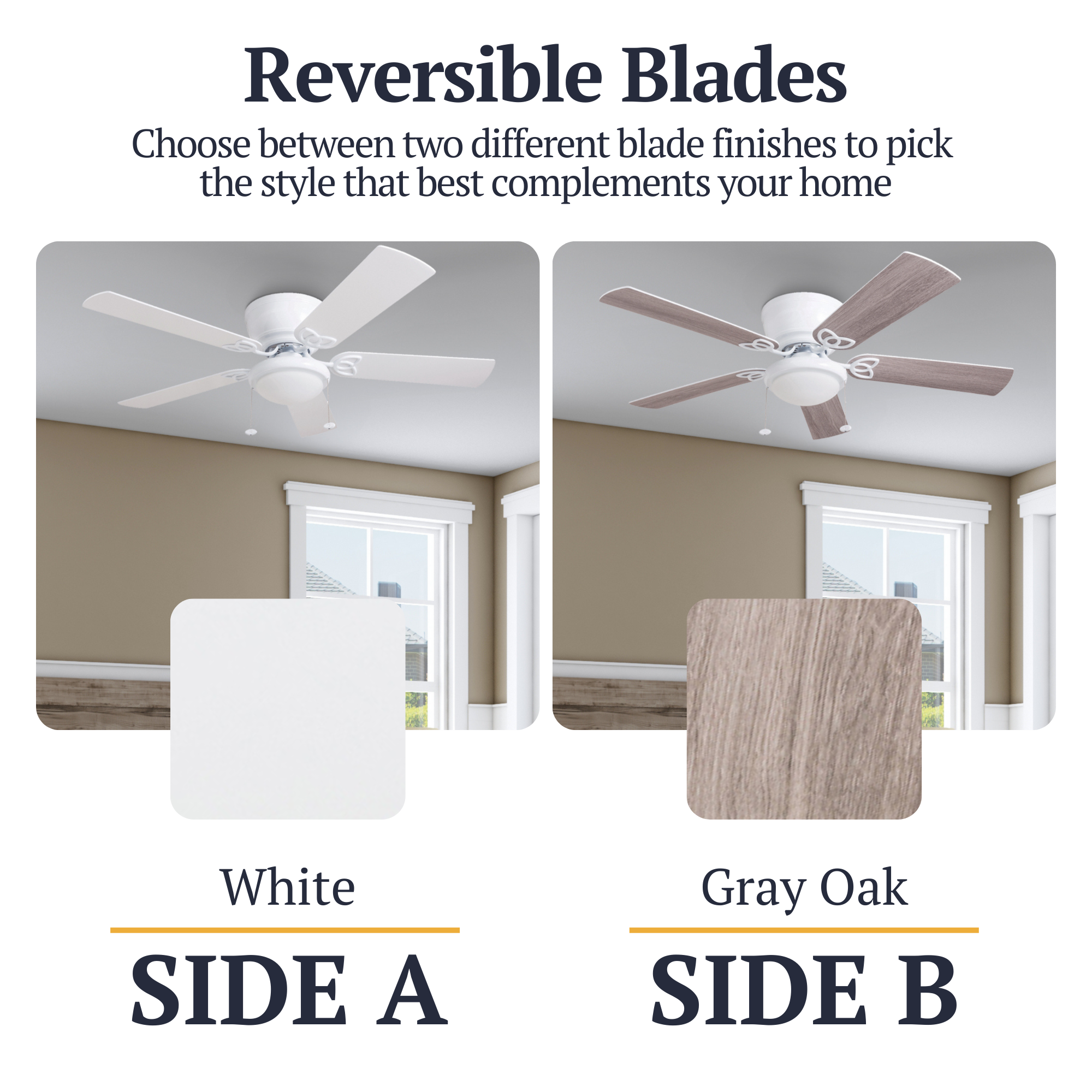 52 Inch Benton White Ceiling Fan with Pull Chain - Energy Efficient, Quiet Operation for Living Room, Bedroom, and Office