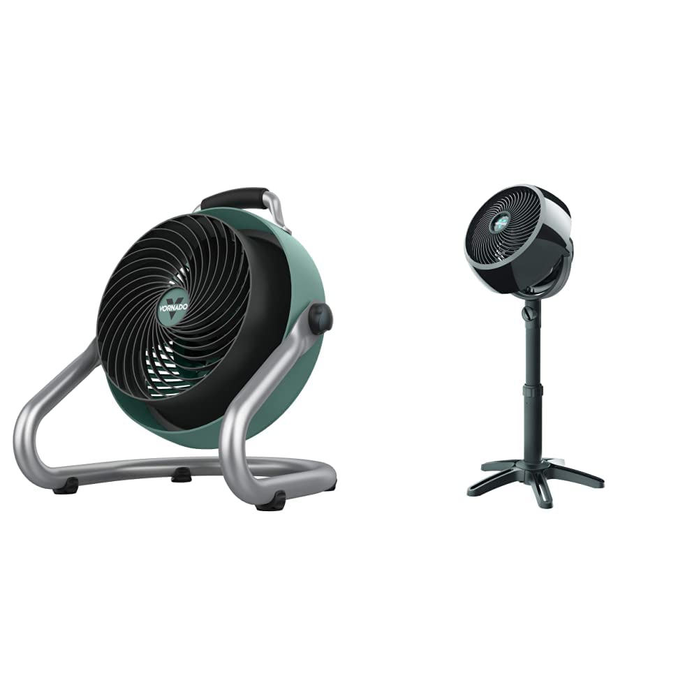 Vornado 293 Heavy Duty Air Circulator Fan & 7803 Adjustable Pedestal Fan - Powerful Whole Room Cooling, 3-Speed Settings, Removable Grill (Green & Black) - Perfect for Home, Office, Garage, and Workshop Ventilation