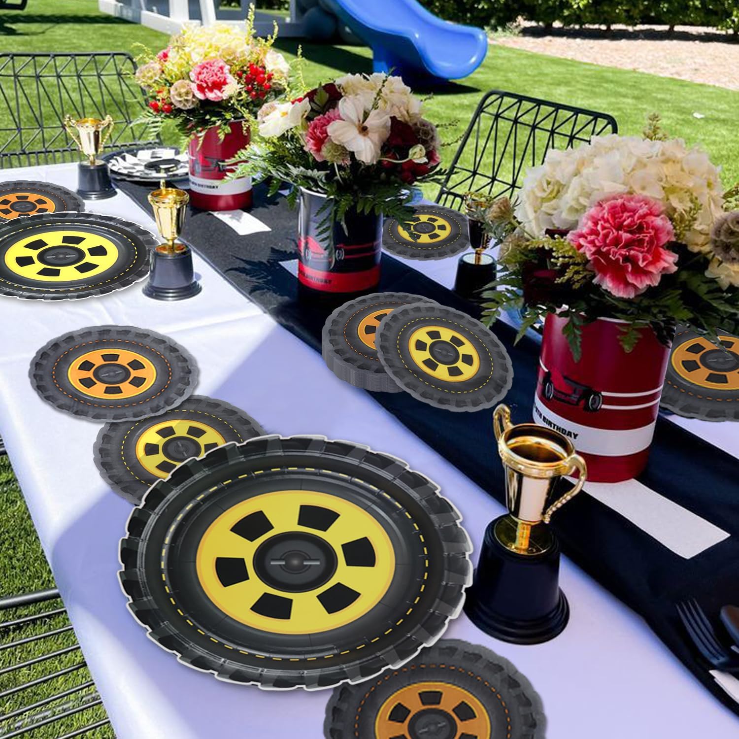 100 Pcs Race Car Tire Napkins - Themed Party Supplies for Birthday Decorations, Construction Party, Fast One Bday - Perfect for Race Car Themed Events, Kids' Birthday Parties, and Automotive Celebrations