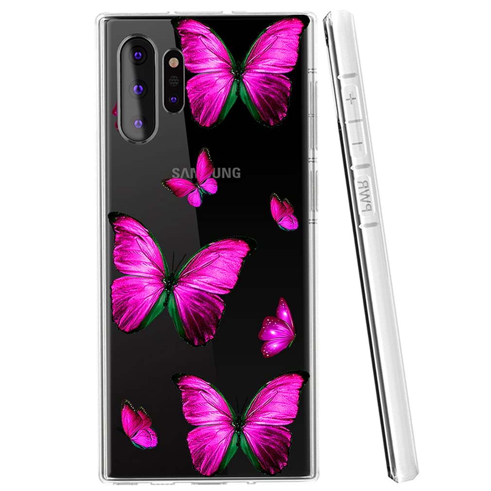 Samsung Galaxy Note 10 Plus 5G Case - Clear Flexible TPU Rubber Silicone Cover with Rose Butterfly Design | Shockproof Protective Phone Case for Galaxy Note 10+/Note 10 Plus | Perfect for Everyday Use, Work & Travel Protection