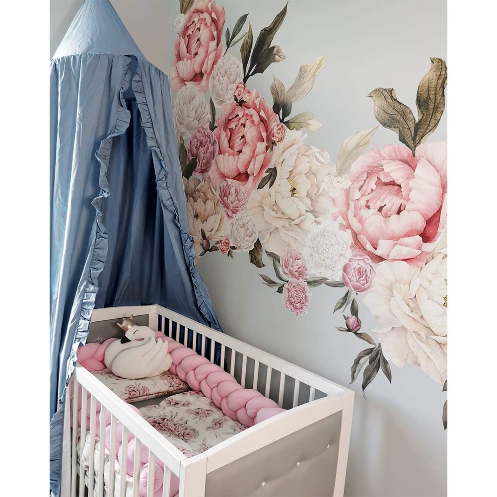 Bohemian Kids Bed Canopy with Frills - Hanging Play Tent for Reading Nook, Game Room & Nursery Decor (Blue) - Perfect for Bedrooms, Playrooms & Indoor Camping Adventures