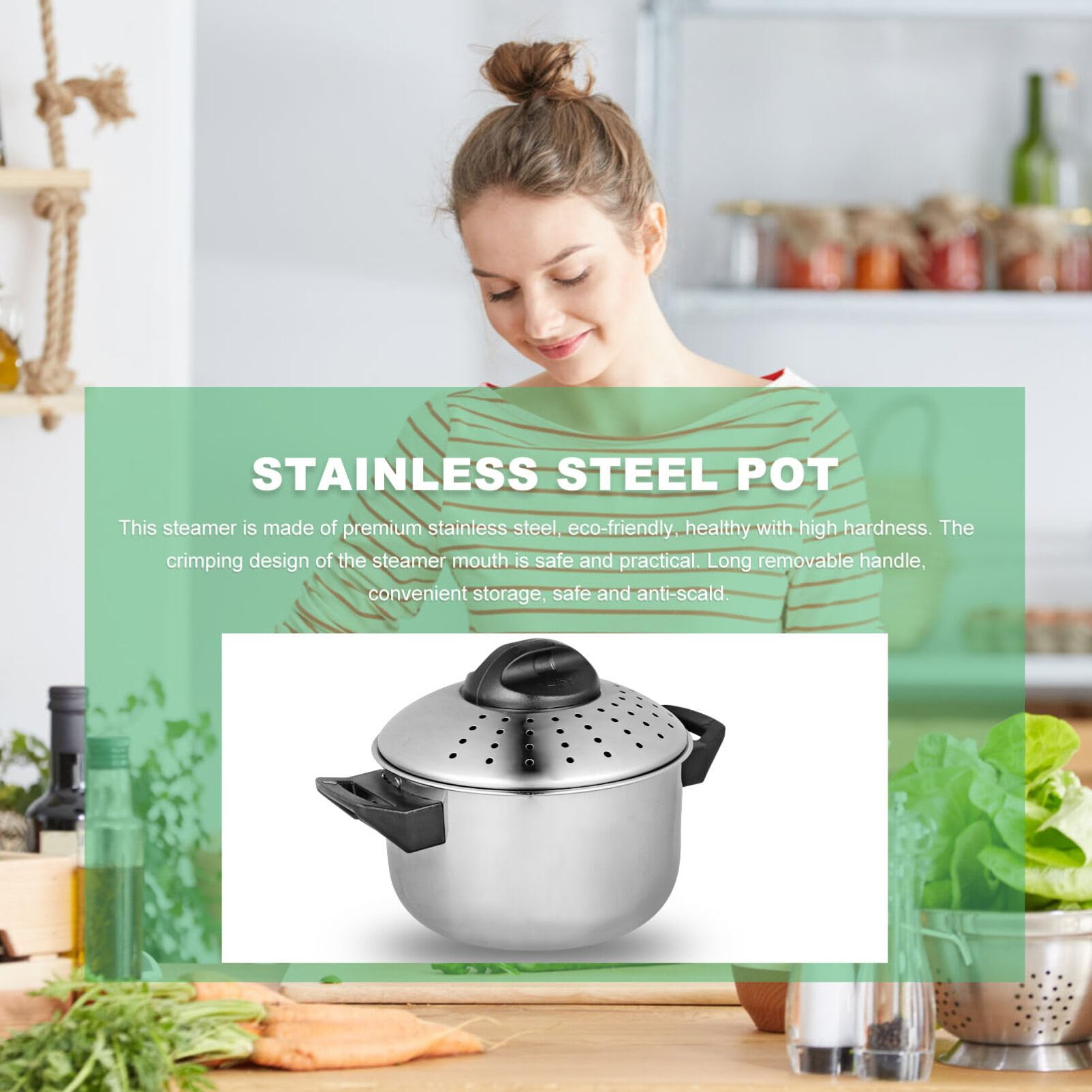 Hemoton 6.3 Inch Stainless Steel Pasta Pot with Strainer - 16CM Kitchen Cookware for Boiling, Draining & Cooking Pasta, Noodles, Soup & Vegetables - Perfect for Home & Restaurant Use