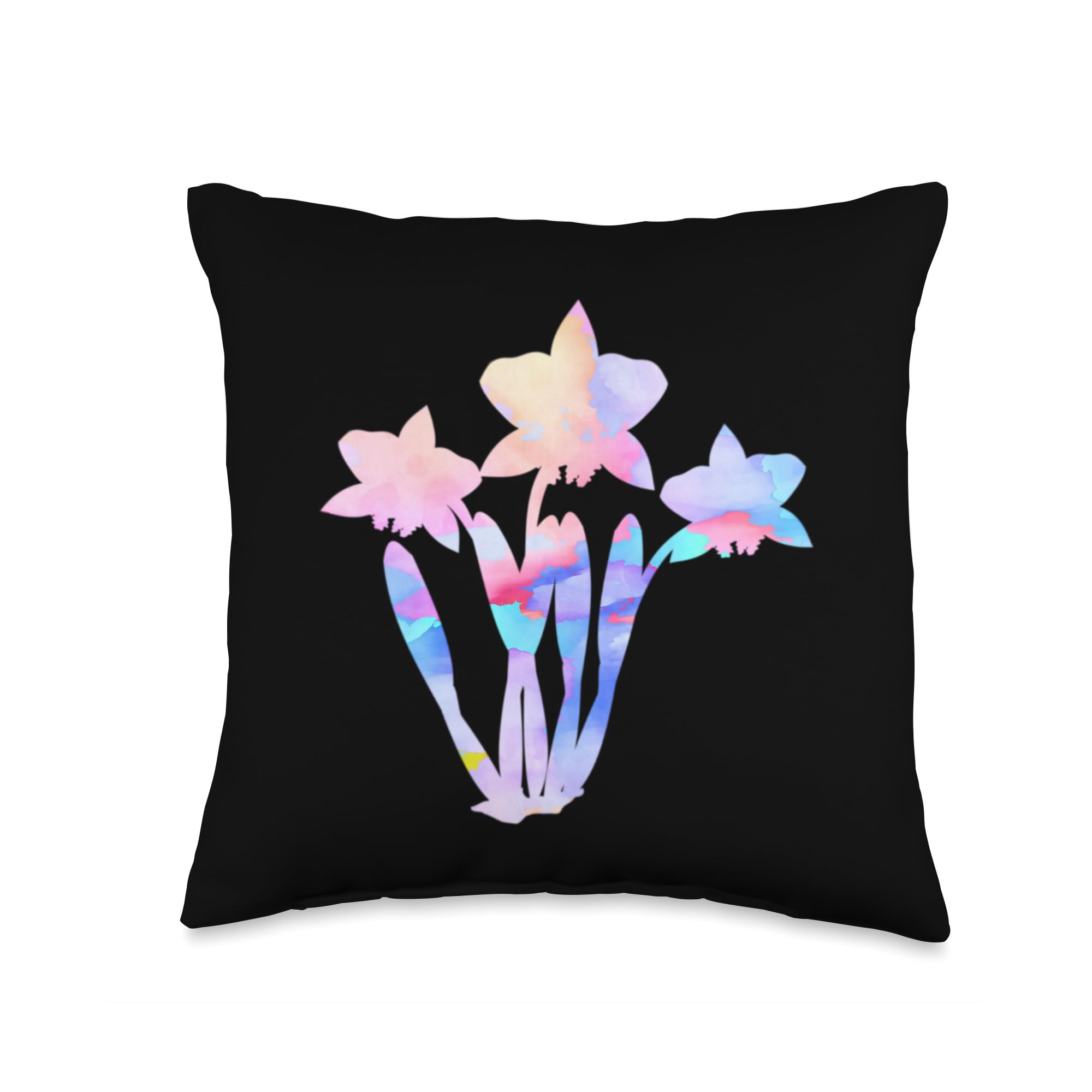 Vibrant Watercolor Floral Throw Pillow - 16x16 Inch Multicolor Decorative Cushion for Garden Lovers, Home Decor, Living Room & Bedroom Accent