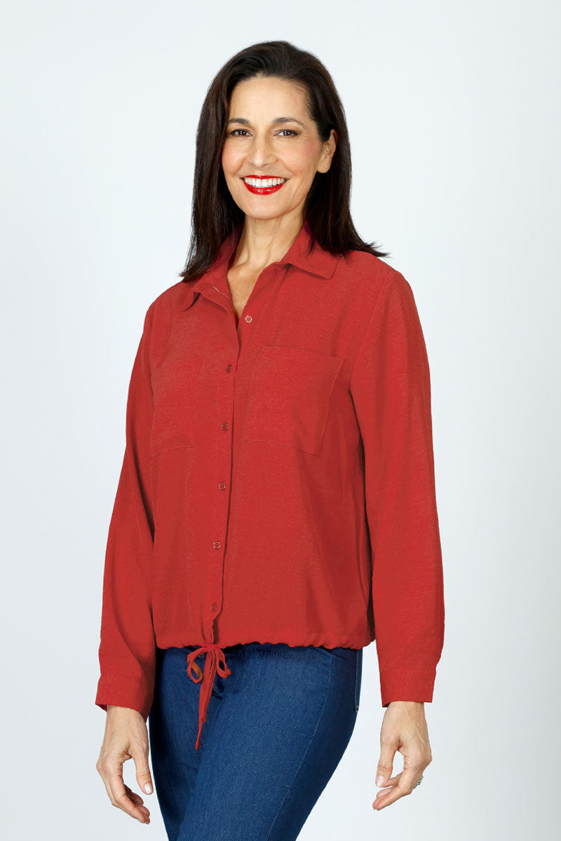 Stylish Women's 2 Pocket Button Down Tie Blouse - Elegant Office Wear & Casual Outfit for Work or Date Night