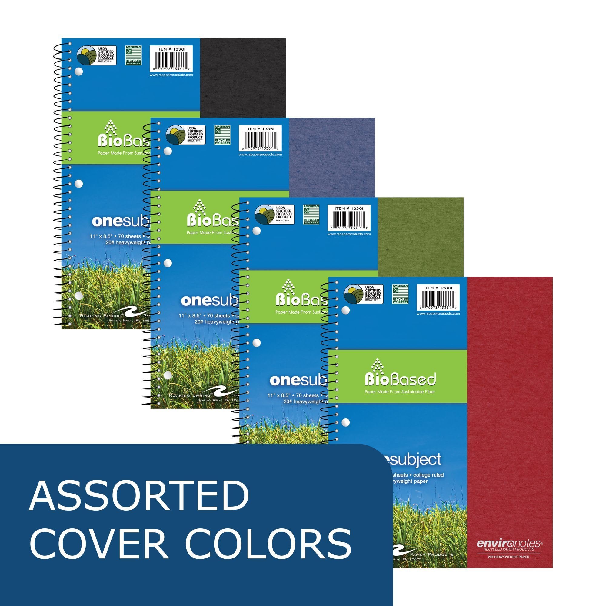 Roaring Spring Environotes Recycled One Subject Spiral Notebook - 24 Pack, Heavyweight College Ruled BioBase Paper, 11