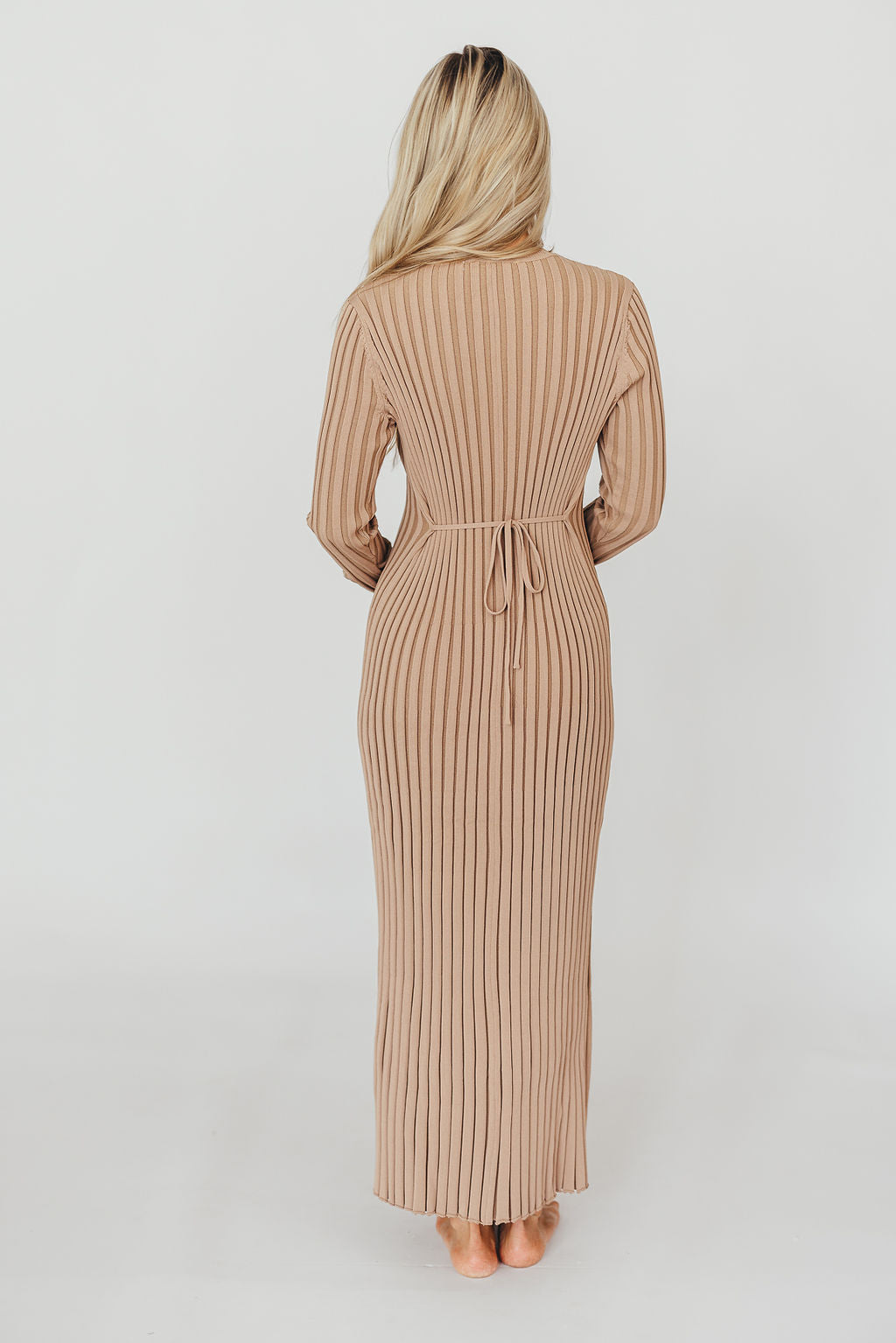 Colette Premium Long Sleeved Ribbed Knit Maxi Dress in Dark Natural - Bump Friendly Maternity Dress for Pregnancy, Nursing & Postpartum | Elegant & Comfortable for Work, Date Night & Special Occasions