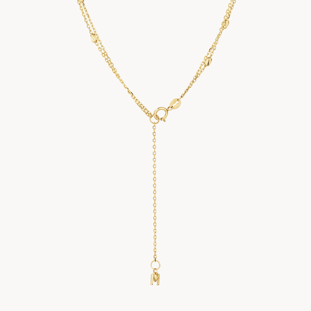 10k Gold Double Chain Bead Station Necklace - Elegant Layered Necklace for Women, Perfect for Date Night, Wedding & Special Occasions