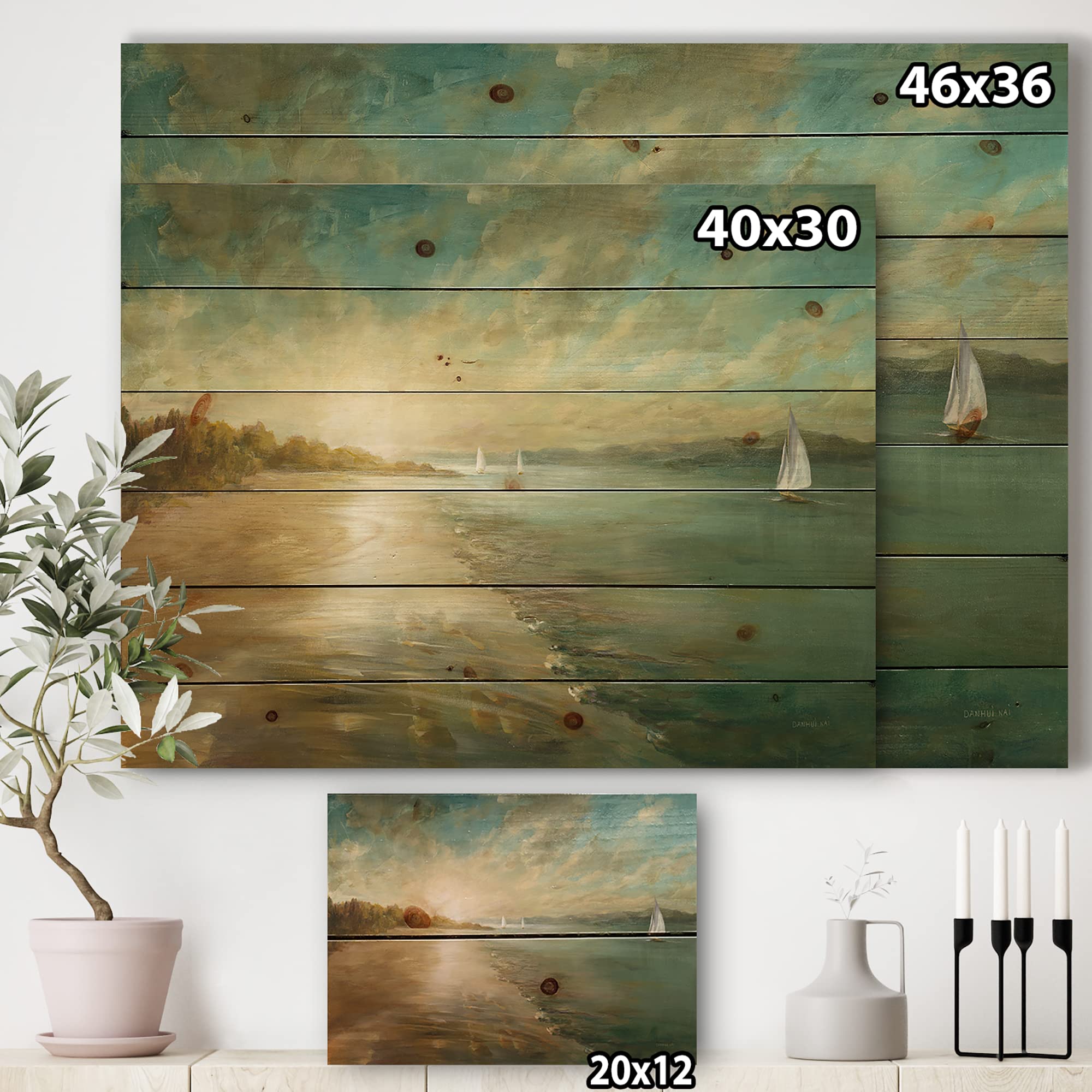 DesignQ Coastal Pastel Horizon Wood Wall Art - Nautical & Beach Decor, Blue Wood Wall Panels Printed on Natural Pine - Perfect for Living Room, Bedroom or Beach House Decor