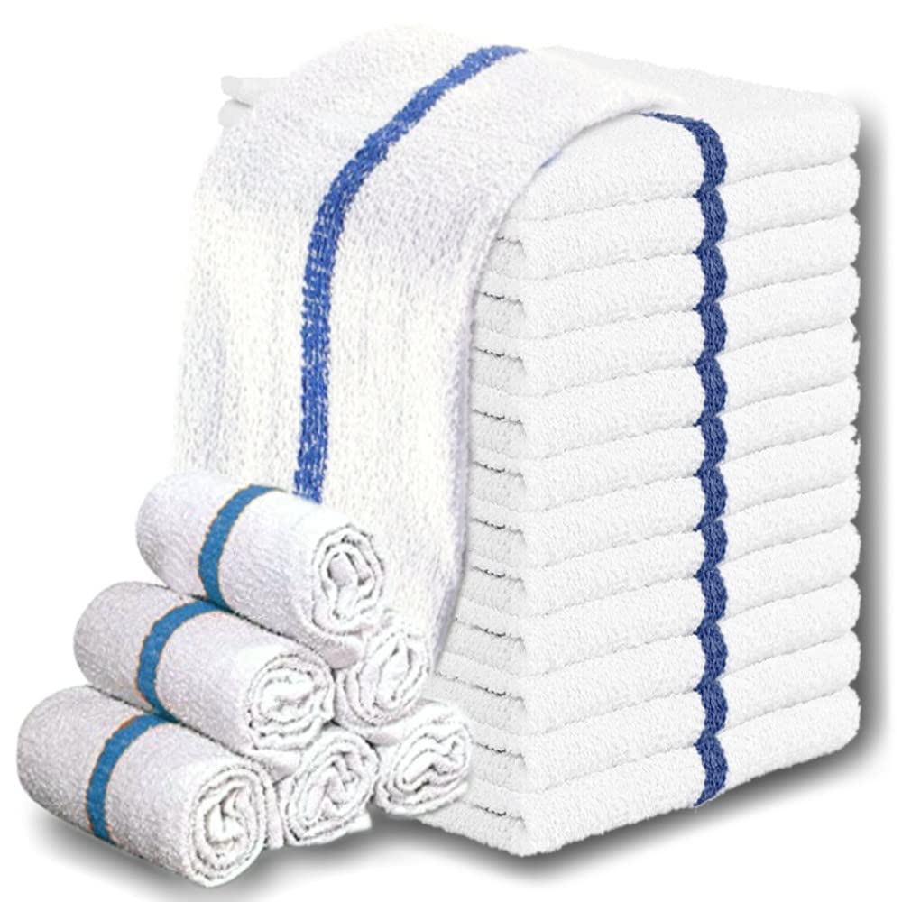 GELEAN Super Absorbent Cotton Bar Mop Towels - Multipurpose Quick Dry Dish & Hand Towels for Kitchen, Restaurant & Shop - Reusable Terry Cleaning Rags (Blue Stripe) - Perfect for Dishwashing, Counter Cleaning & Spill Absorption