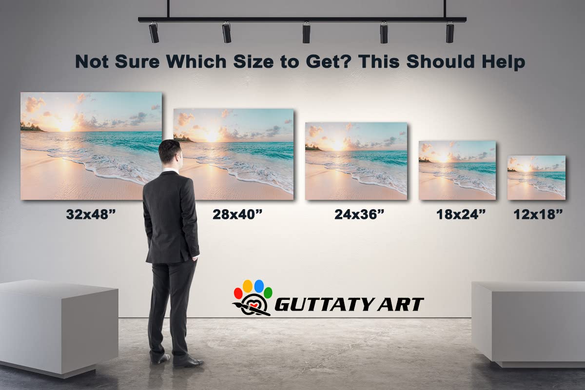 GUTTATY Large Sunrise and Beach Canvas Wall Art - Coastal Ocean Painting for Living Room Decor, Framed Seascape Print (32x48 Inches) - Perfect for Beach House, Bedroom, or Office Wall Decoration