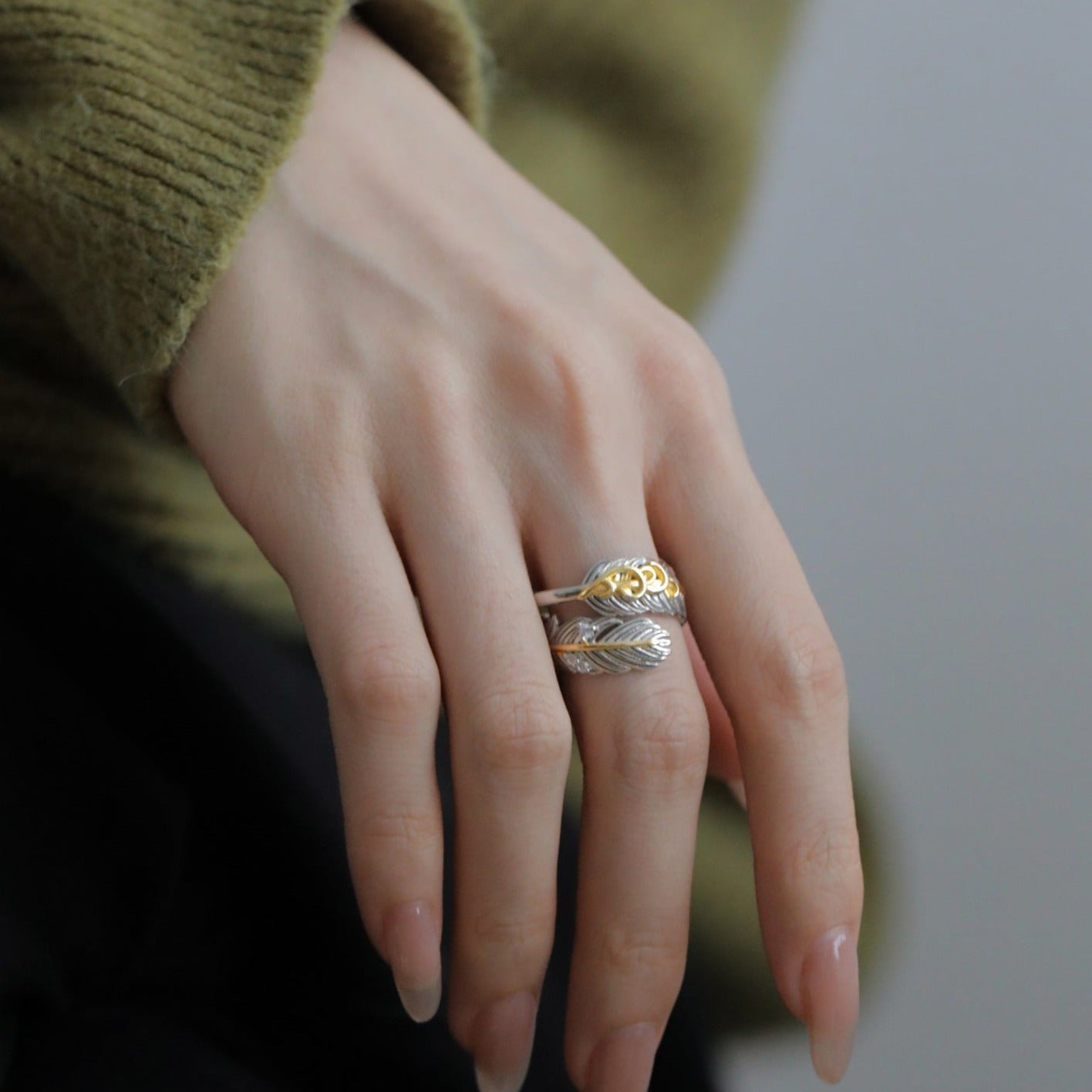 Two Tone Feather Wrap Ring - Angel Wing Jewelry for Women | R2103 | Elegant Gift for Valentine's Day, Anniversary & Special Occasions