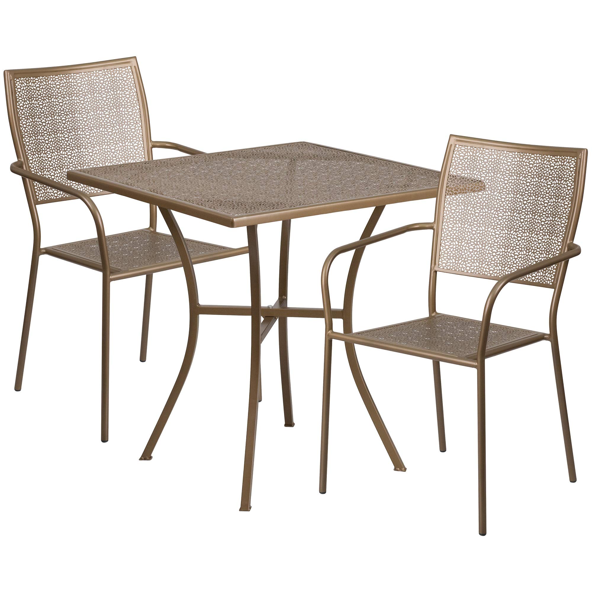 F&F Furniture 3-Piece Square Gold Patio Dining Set - Indoor/Outdoor Table with 2 Matching Chairs (35