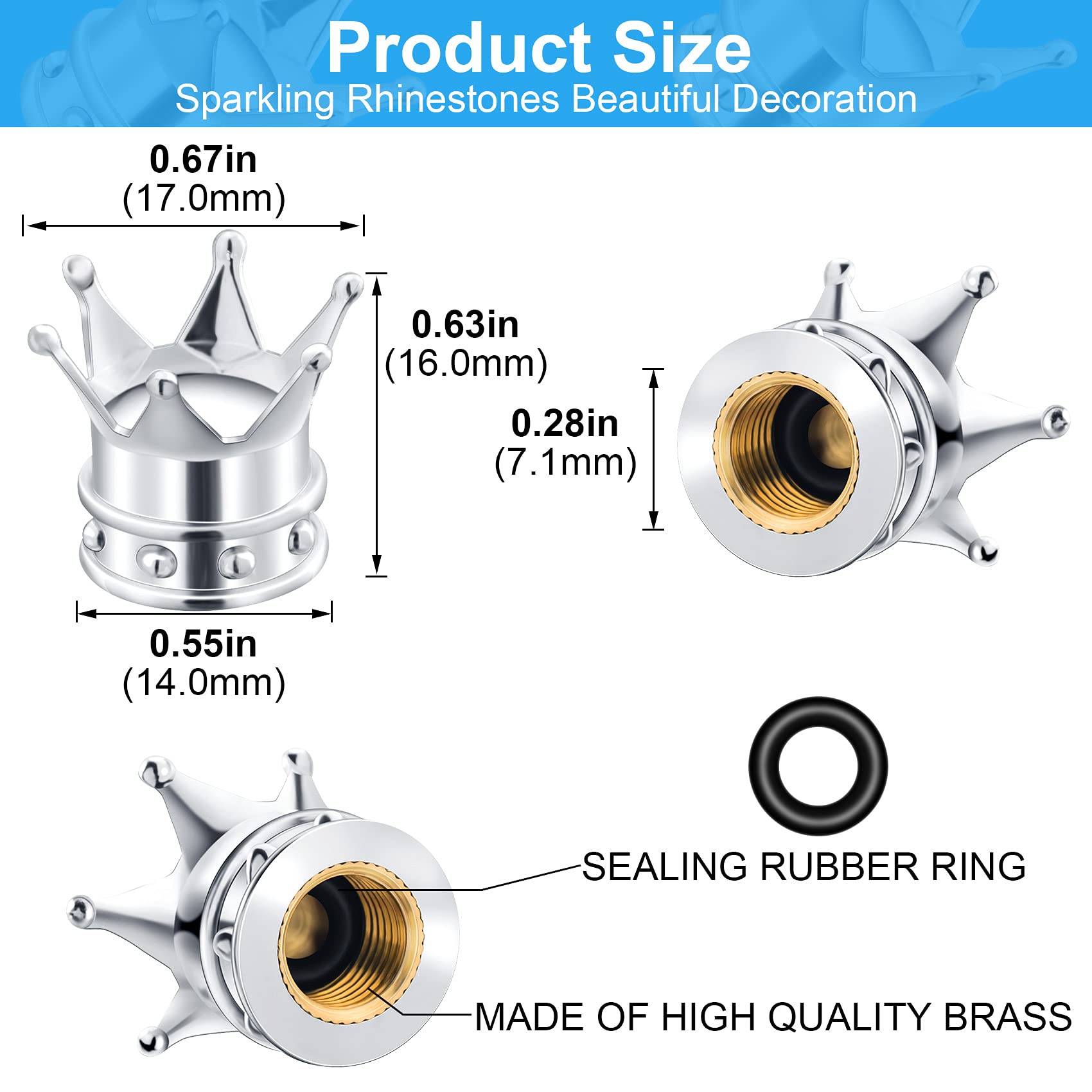 Universal 6-Pack Tire Valve Caps - Dustproof for Car, Motorcycle & Bike Wheels - Light Silver