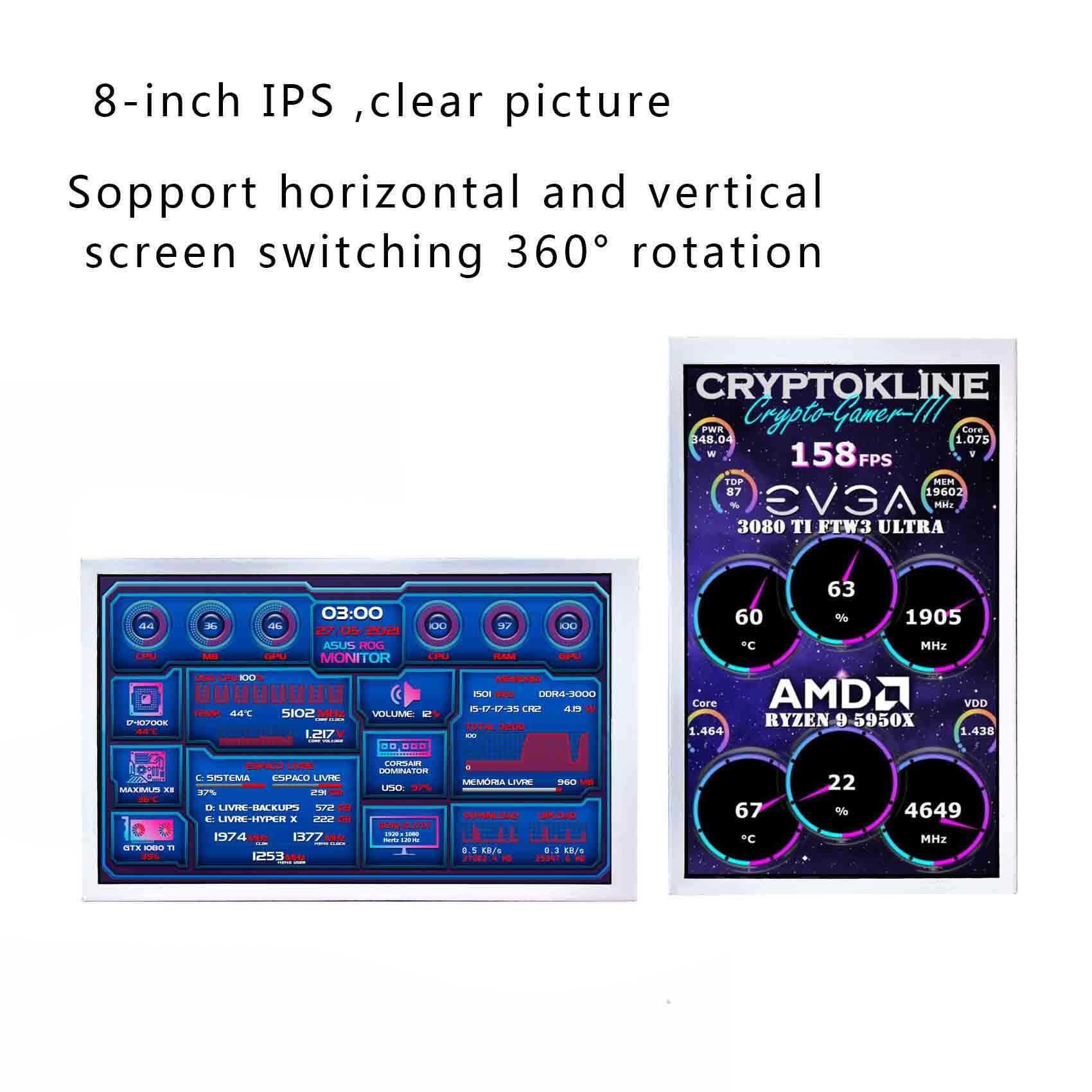VSDISPLAY 8 Inch 1280x800 Mini HDMI IPS LCD Monitor - Portable Display for AIDA64, DIY CPU GPU Temperature Monitoring, Gaming, Raspberry Pi & PC Setup (Ideal for Home Office, Coding & Multi-Screen Work)
