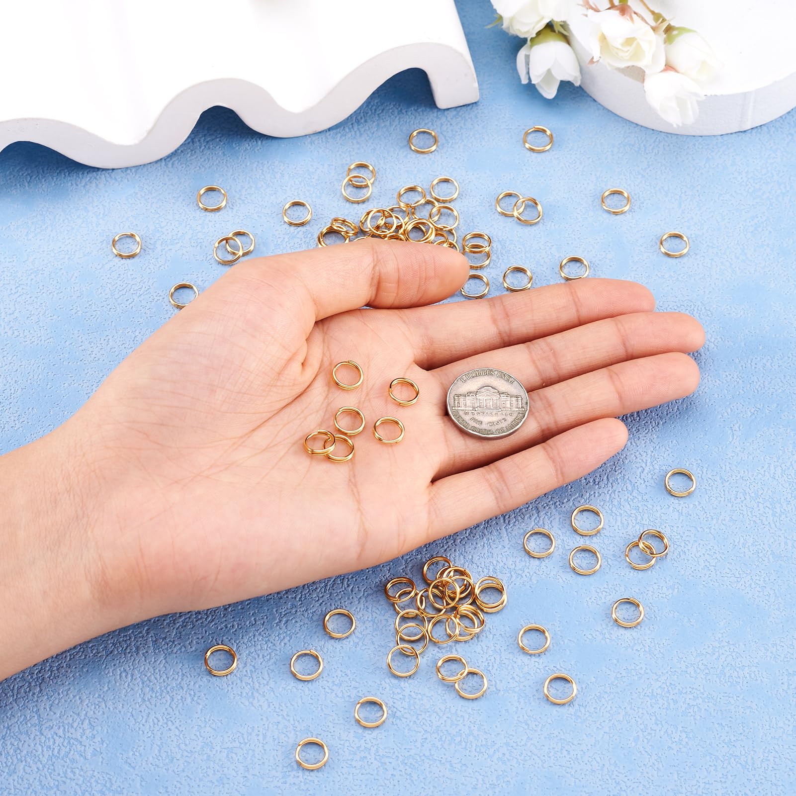 Craftdady 200Pcs 8mm Gold Stainless Steel Split Rings - Double Loop Jump Rings for Jewelry Making, Keychains, Charms & DIY Crafts | Perfect for Necklaces, Bracelets & Handmade Accessories