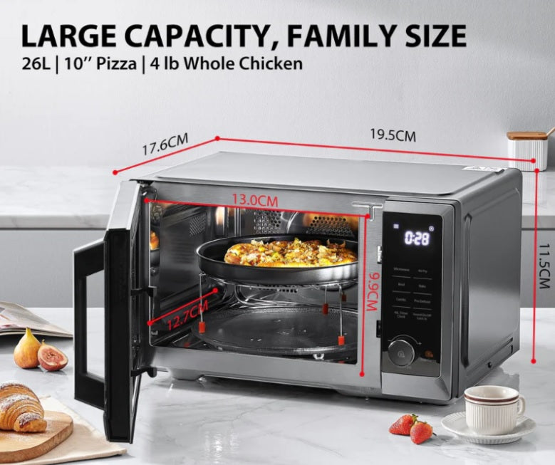 Toshiba 26L Microwave Oven with Air Fryer Function - ML2-EC26SF(BS) - Countertop Convection Oven for Baking, Reheating & Crispy Air Frying - Perfect for Small Kitchens, Dorms & Apartments