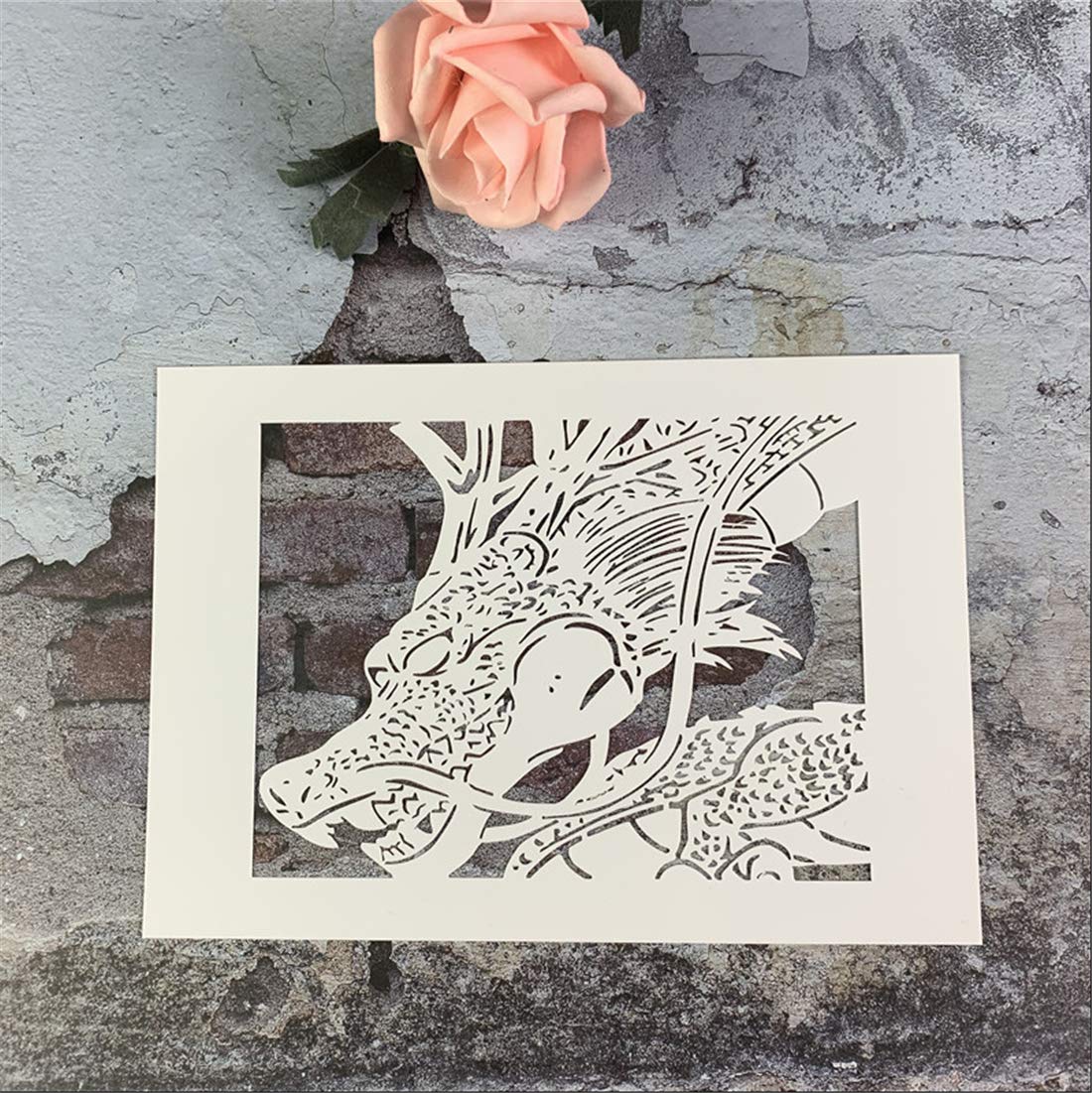 Zzooi Hollowed Out Oriental Dragon Stencil - Reusable Painting Template for Wood, Walls, Fabric & Airbrush - Perfect for DIY Art, Home Decor, and Craft Projects