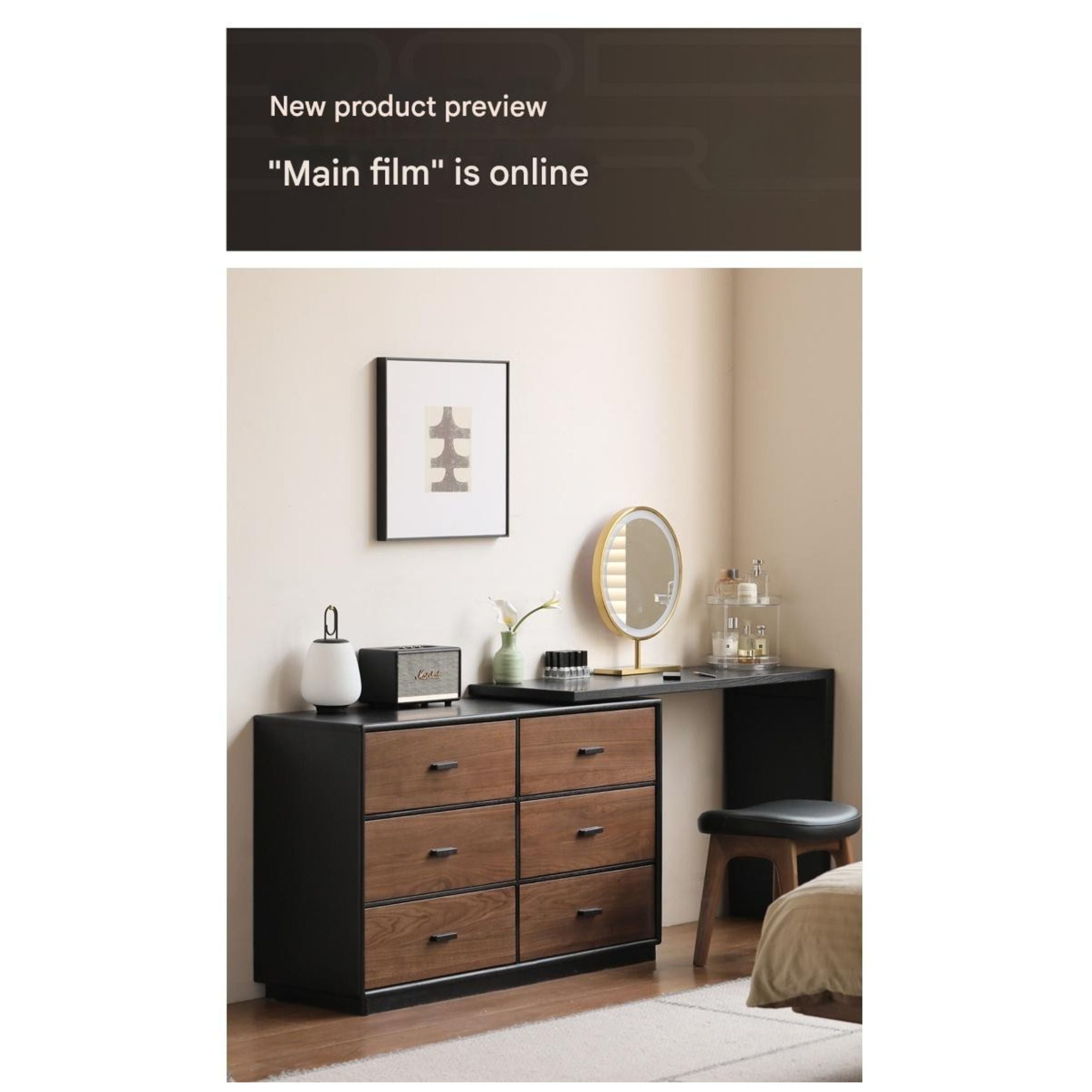 Premium Black Walnut & Oak Solid Wood Italian Vanity Dressing Table - Elegant Light Luxury Makeup Desk for Bedroom, Boudoir, and Master Bathroom