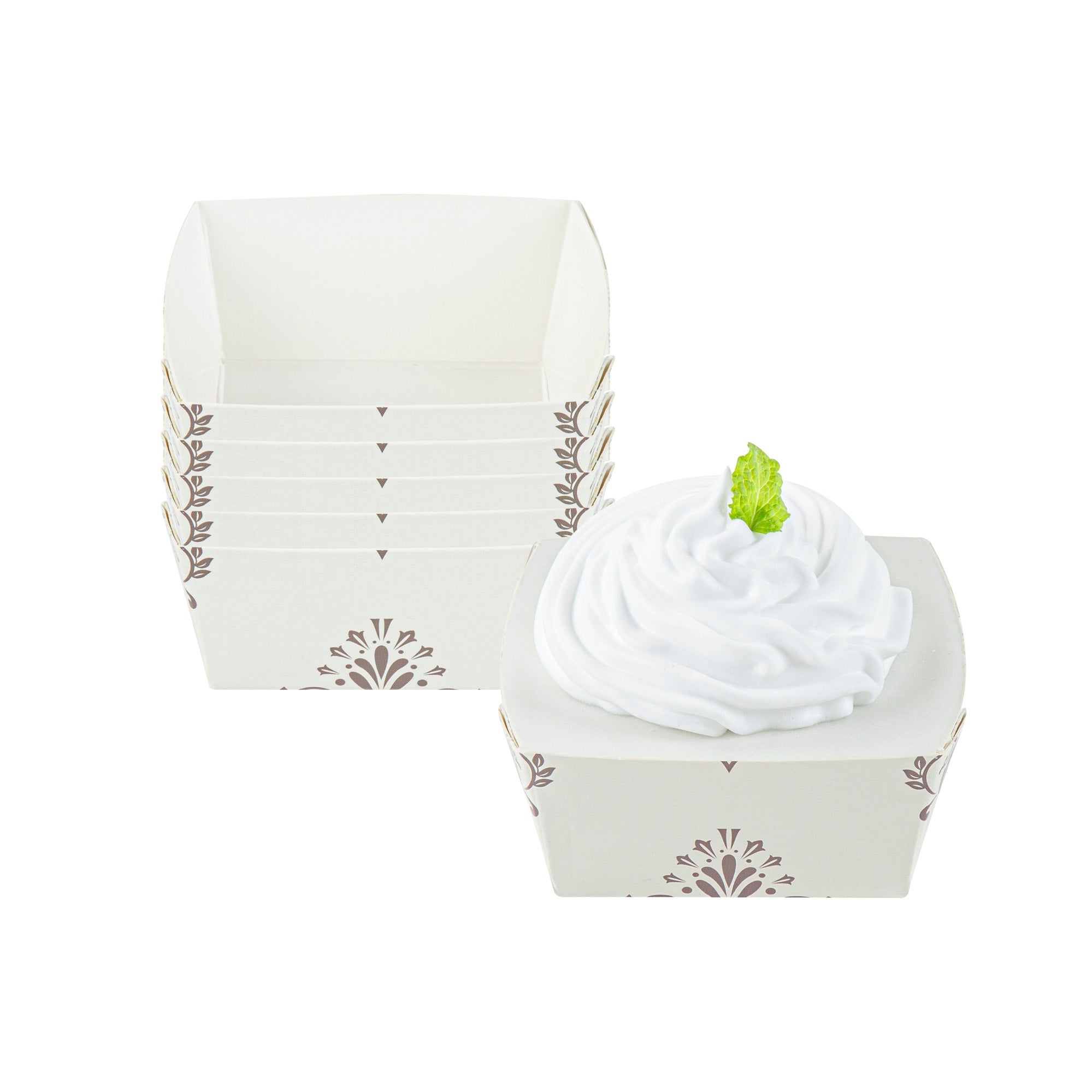 Vintage Floral Beige Paper Baking Cups - 6 oz Square, Greaseproof, 3x3x1.5 Inches - 100 Count Box - Perfect for Cupcakes, Muffins & Party Desserts