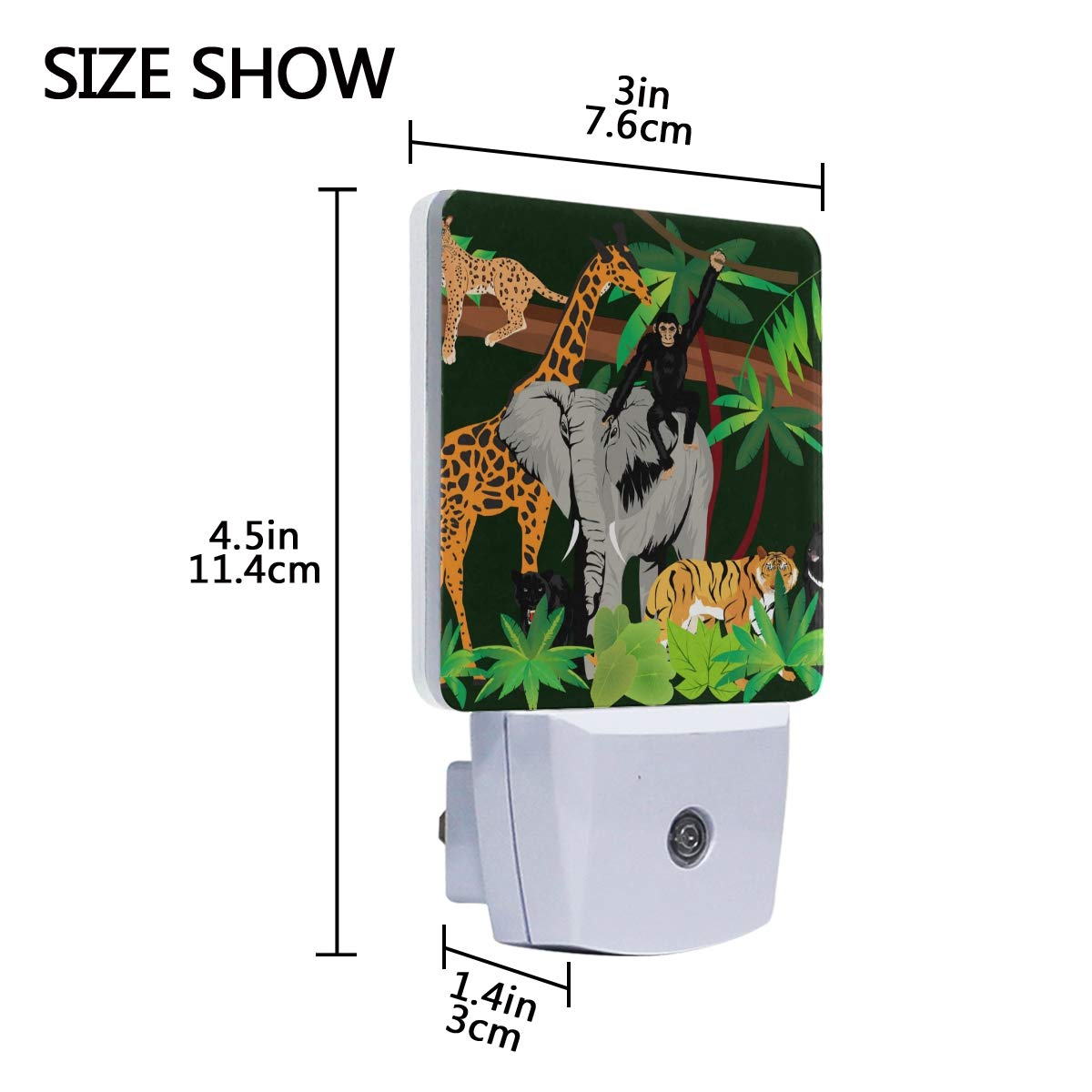 Jungle Animals LED Night Light Plug-in with Dusk-to-Dawn Sensor - Energy Efficient 0.5W Nightlight for Bedroom, Bathroom, Kitchen, Hallway & Stairs - 2 Pack - Perfect for Kids Rooms, Nurseries & Safe Night Navigation