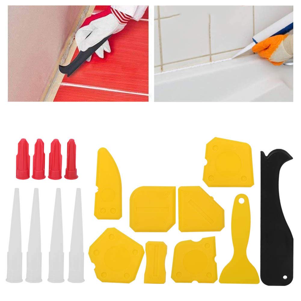 17-Piece Caulking Tool Kit with Silicone Sealant Finisher, 9 Glue Scrapers & Caulk Nozzles - Perfect for DIY Home Repairs, Bathroom Waterproofing & Tile Sealing