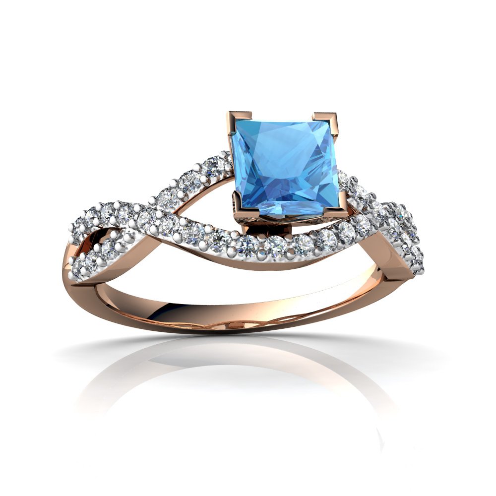 14Kt Gold Blue Topaz and Diamond 5mm Square Twist Ring for Women - Elegant Stackable Jewelry Gift for Anniversary, Birthday & Special Occasions