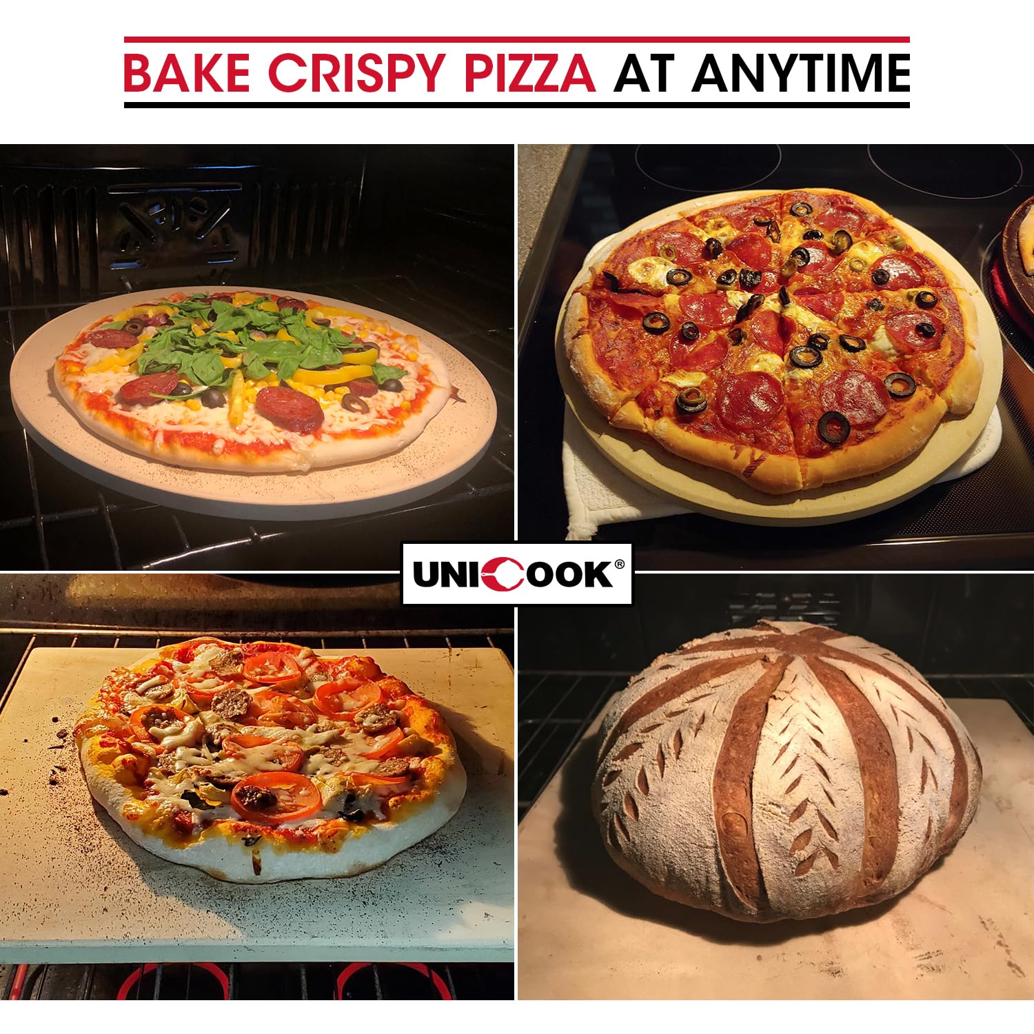 Unicook 10.25 Inch Round Pizza Stone for Oven & Grill - Perfect for Baking Crispy Crust Personal Pizza, Bread, Cookies | Ideal for Home Kitchens, Outdoor BBQs & Restaurant-Quality Results