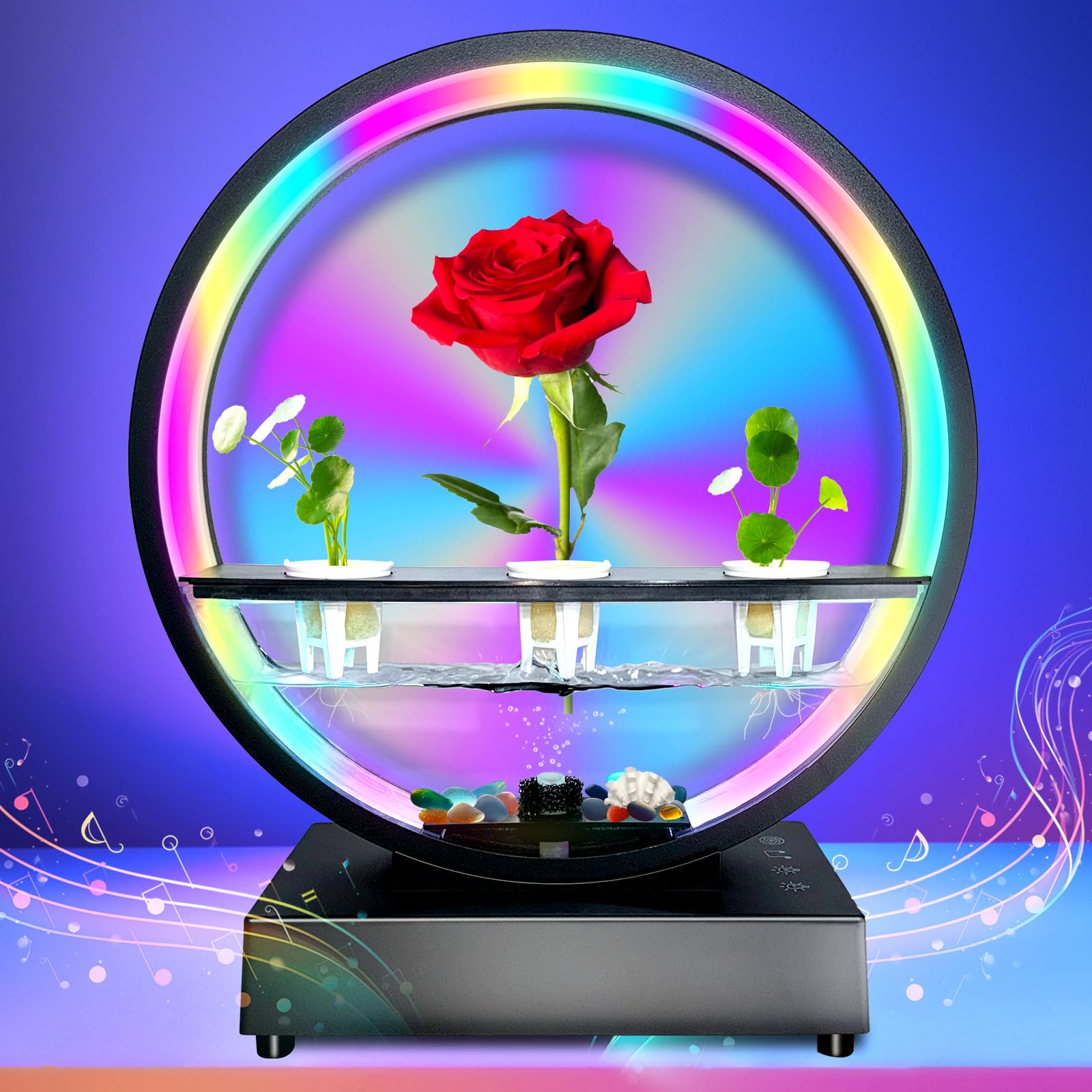 RGB Bluetooth Atmosphere Light - 16 Color Changing Dimmable LED Table Lamp with Speaker, USB Powered Night Light for Bedroom, Home Office, Kids Room Decor - Perfect Gift for Men & Women (Plant Not Included) - Create Relaxing Ambiance for Reading, Meditation & Parties