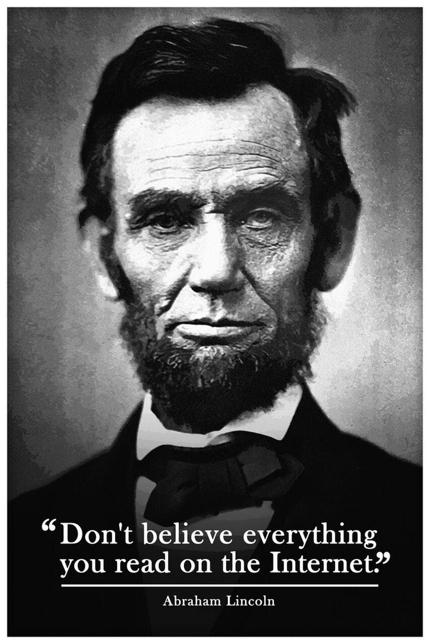 Premium Muroanmi Canvas Print Poster - 'Don't Believe Everything You Read On The Internet' Lincoln Quote - Unframed Wall Art for Bar, Coffee Shop & Home Decor - 12x16 Inches - Perfect for Living Room, Office & Man Cave