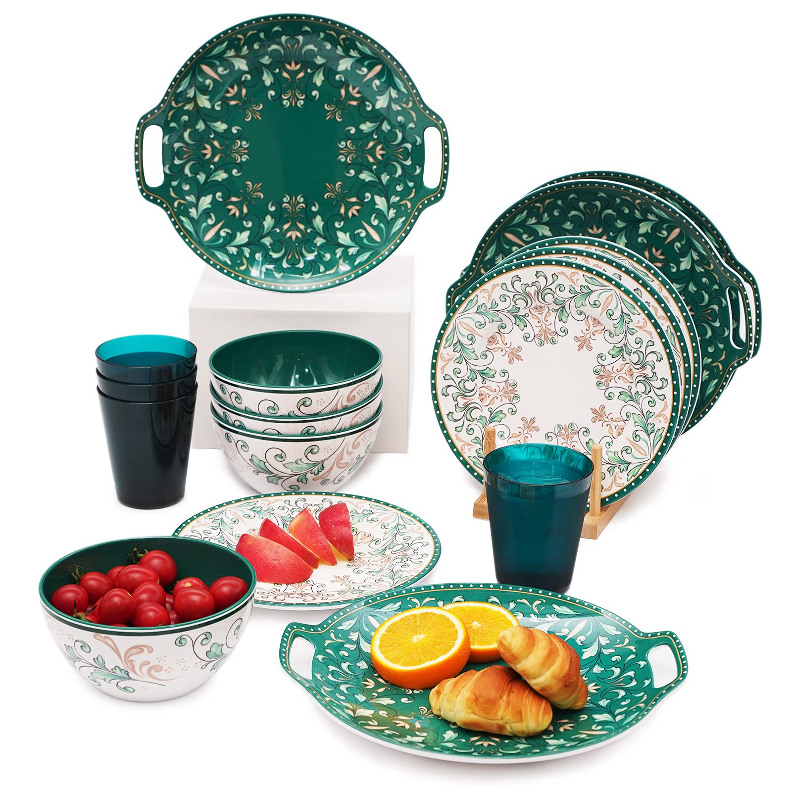 Melamine Dinnerware Set for 4-16 Pcs - Durable Camping Dishes Set with Plates, Bowls & Cups | Lightweight Unbreakable Tableware for Indoor, Outdoor, Picnic & RV Use