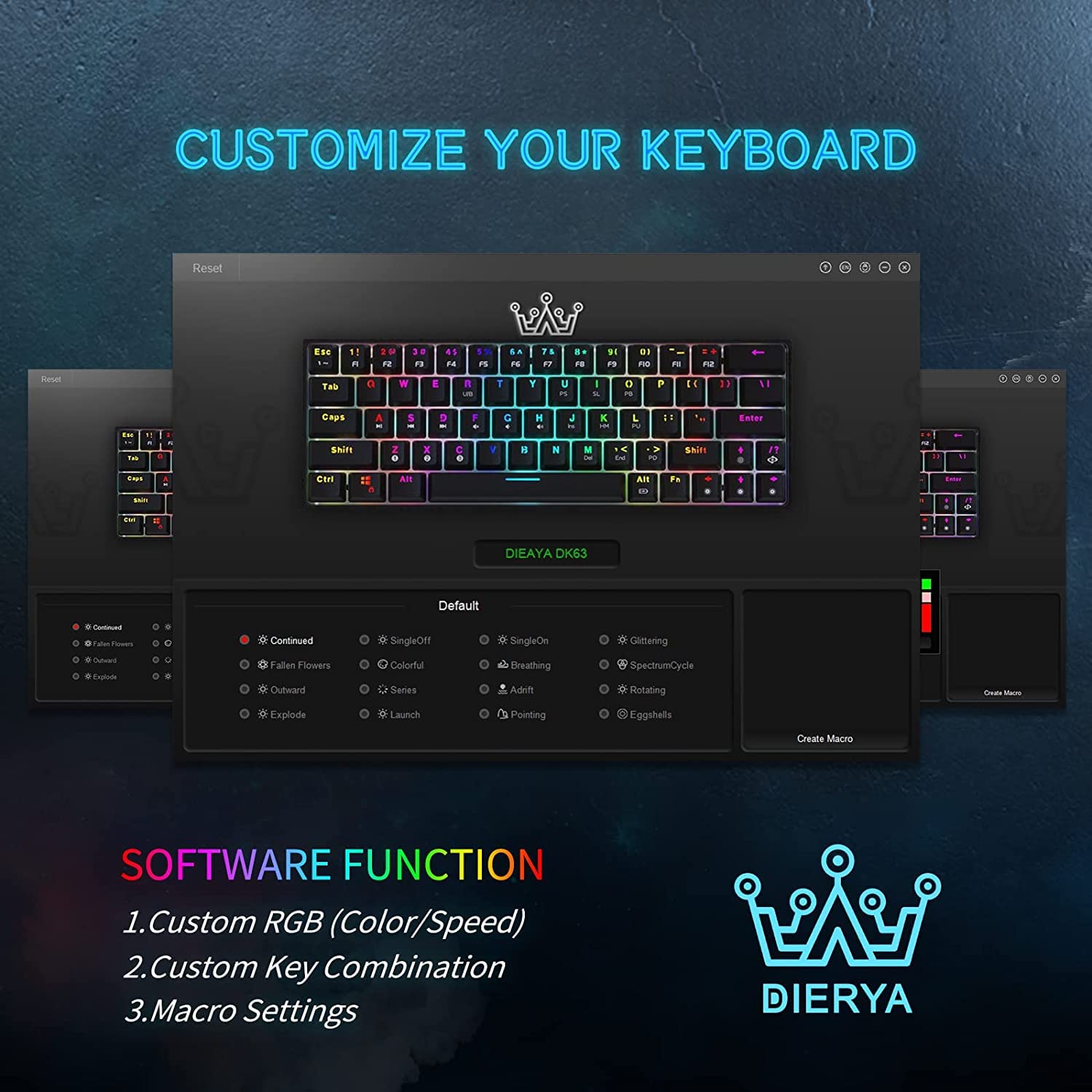 DIERYA DK63N 60% Wireless & Wired Mechanical Gaming Keyboard - RGB Backlit Bluetooth Keyboard with Arrow Keys, 63-Key Ultra-Compact Design, Programmable Brown Switch for Windows, Mac, PC - Perfect for Gaming, Office Work & Travel
