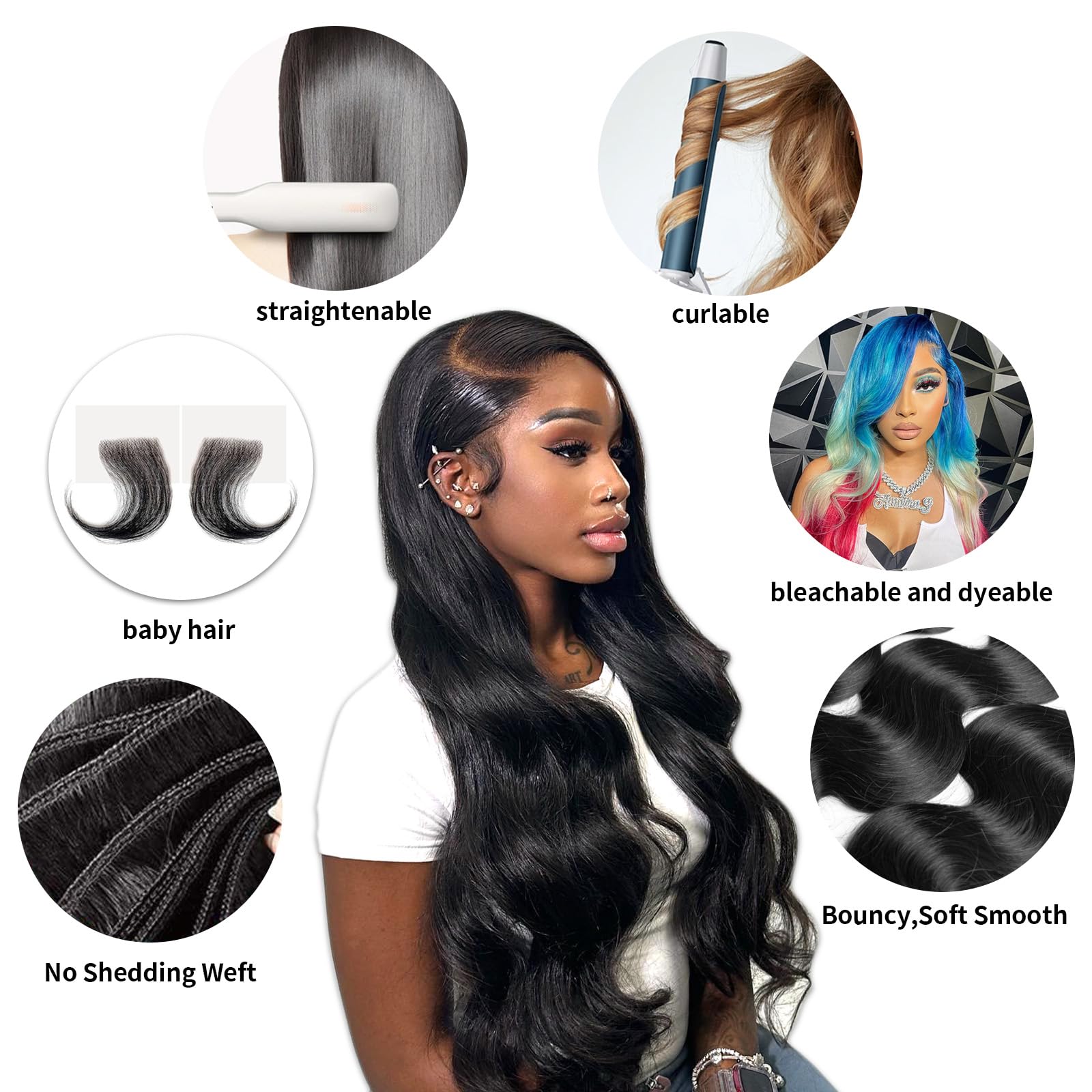 20 22 24 Inch Brazilian Virgin Human Hair Bundles - 3 Pack Body Wave 210g 100% Unprocessed Natural Black Hair Extensions for Weaving & Styling | Perfect for Daily Wear, Parties & Special Occasions