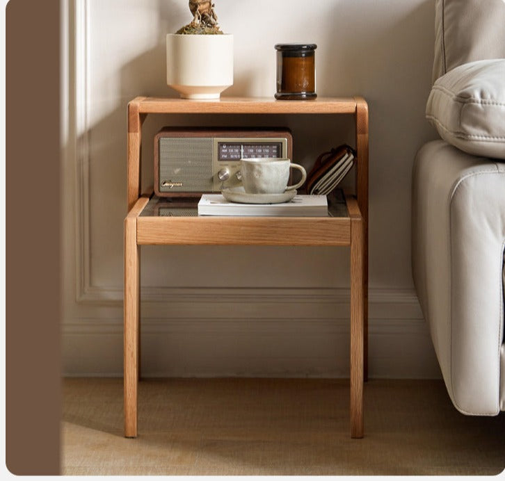 Solid Oak Wood Nightstand - Sturdy Bedside Table with Drawer for Bedroom, Living Room, or Office - Perfect for Storage and Decor