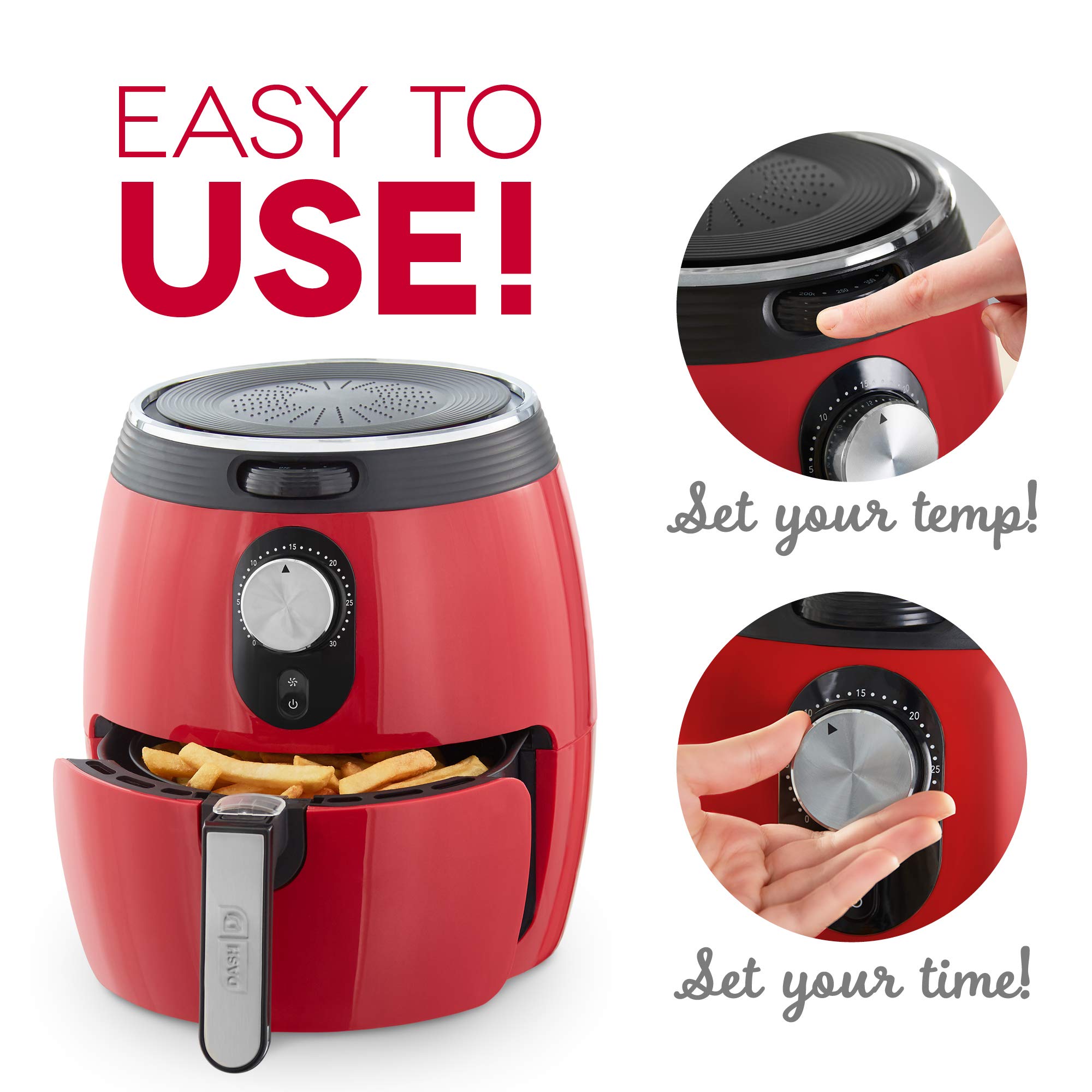 Dash Deluxe 3-Quart Electric Air Fryer & Oven Cooker - 1200W with Temperature Control, Non-Stick Basket, Auto Shut-Off & Recipe Guide - Red | Perfect for Healthy Frying, Baking, Roasting & Reheating Meals for Families & Small Gatherings