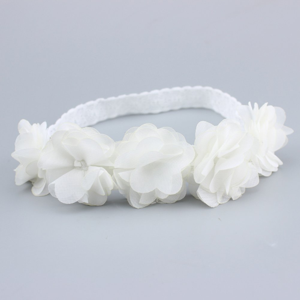 Baby Girls Elastic Chiffon Flower Headbands with Hand-Sewn Beads - Princess Hair Accessories for Birthday Parties, Photography & Special Occasions