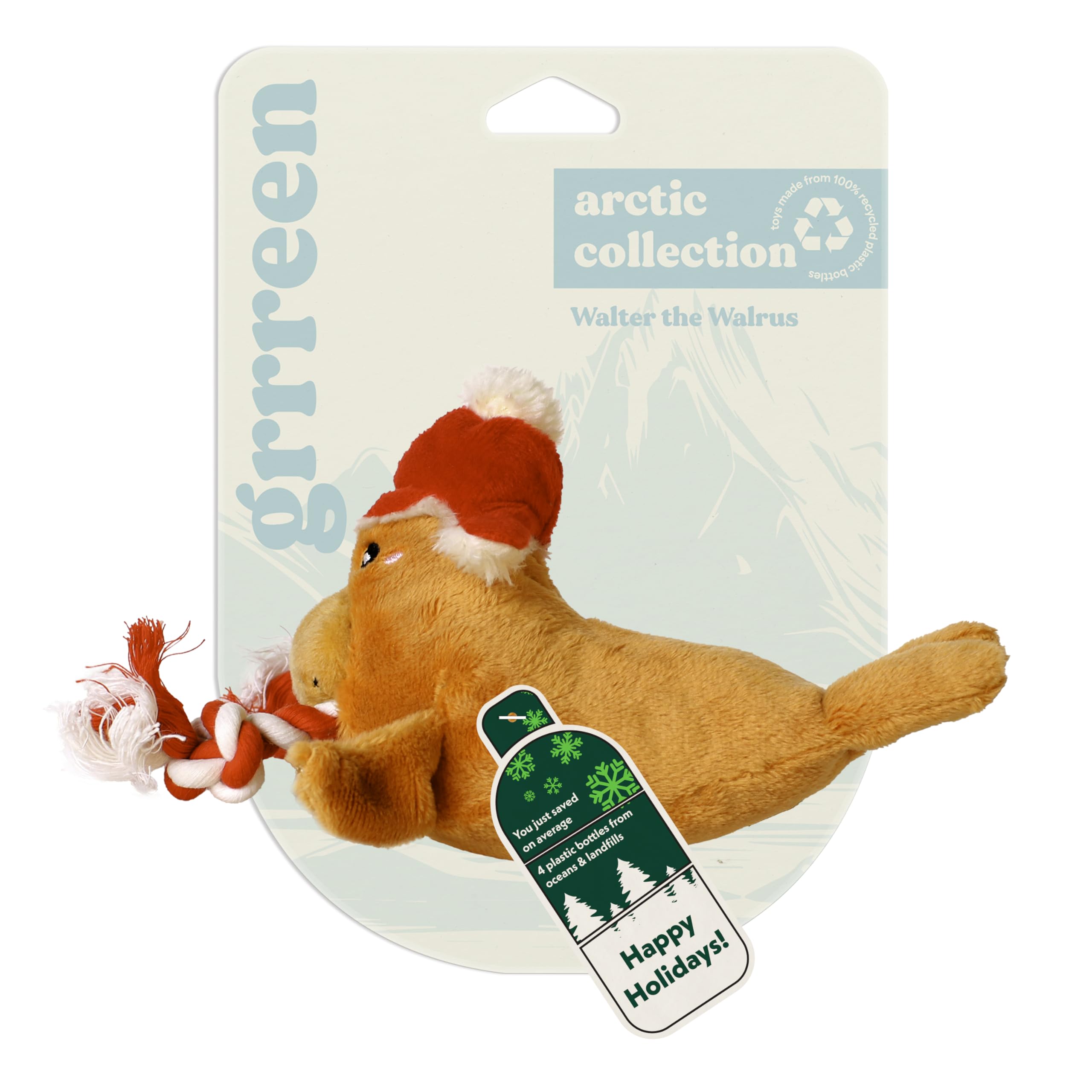 Santa-Themed Dog Chew Toys - Small Plush Walter The Walrus for Puppies | Durable & Eco-Friendly Christmas Pet Gifts | Perfect for Stocking Stuffers, Holiday Playtime & Teething Relief
