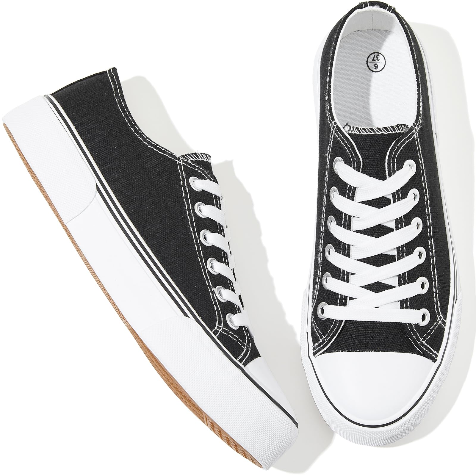 Adokoo Women's Low Top Canvas Tennis Shoes - White & Black Casual Sneakers for Walking, Fashion & Comfort | Perfect for Daily Wear, Gym, Travel & Outdoor Activities