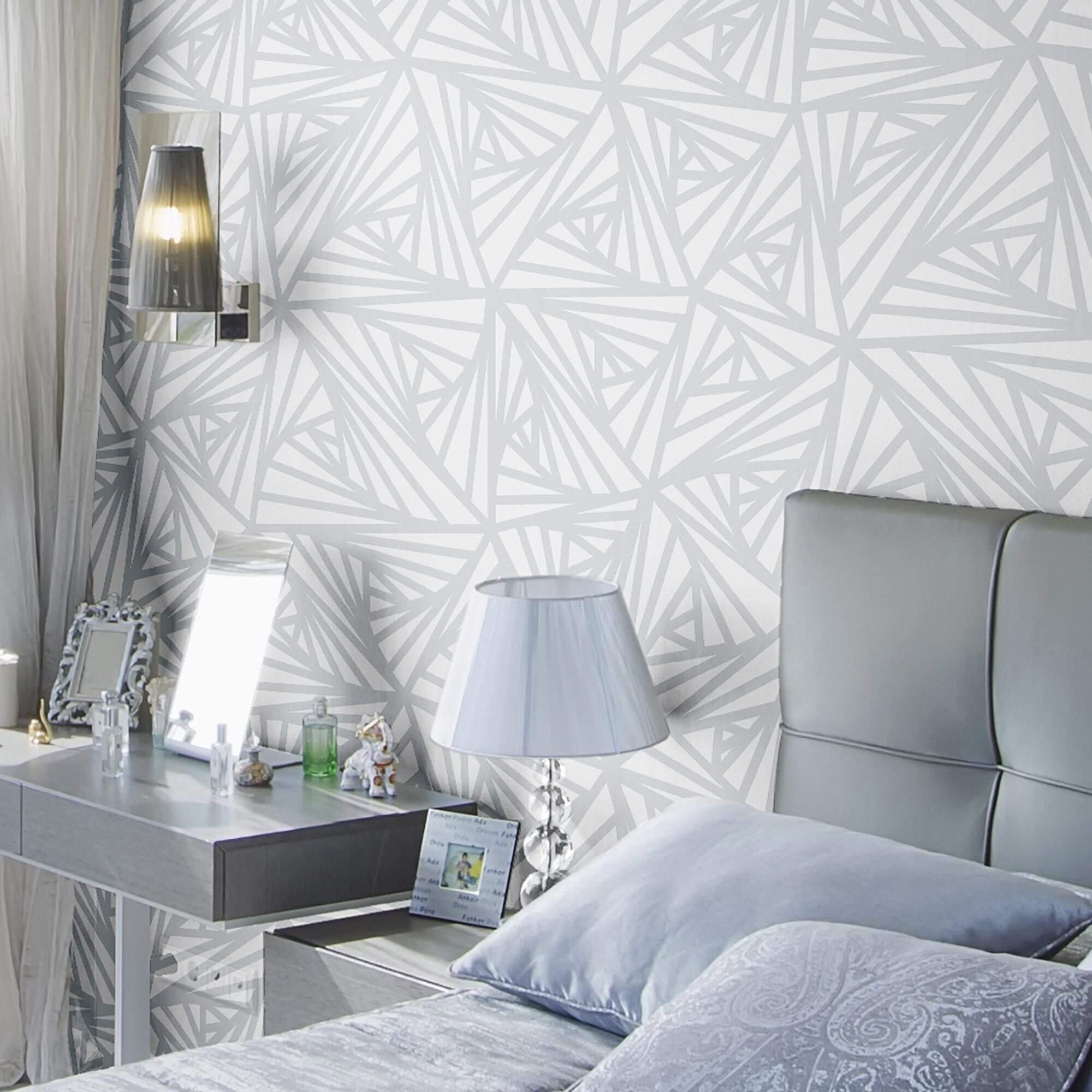 Grey Geometric Peel and Stick Removable Wallpaper - Self-Adhesive Decorative Wall Covering for Bedroom, Living Room & Office Decor