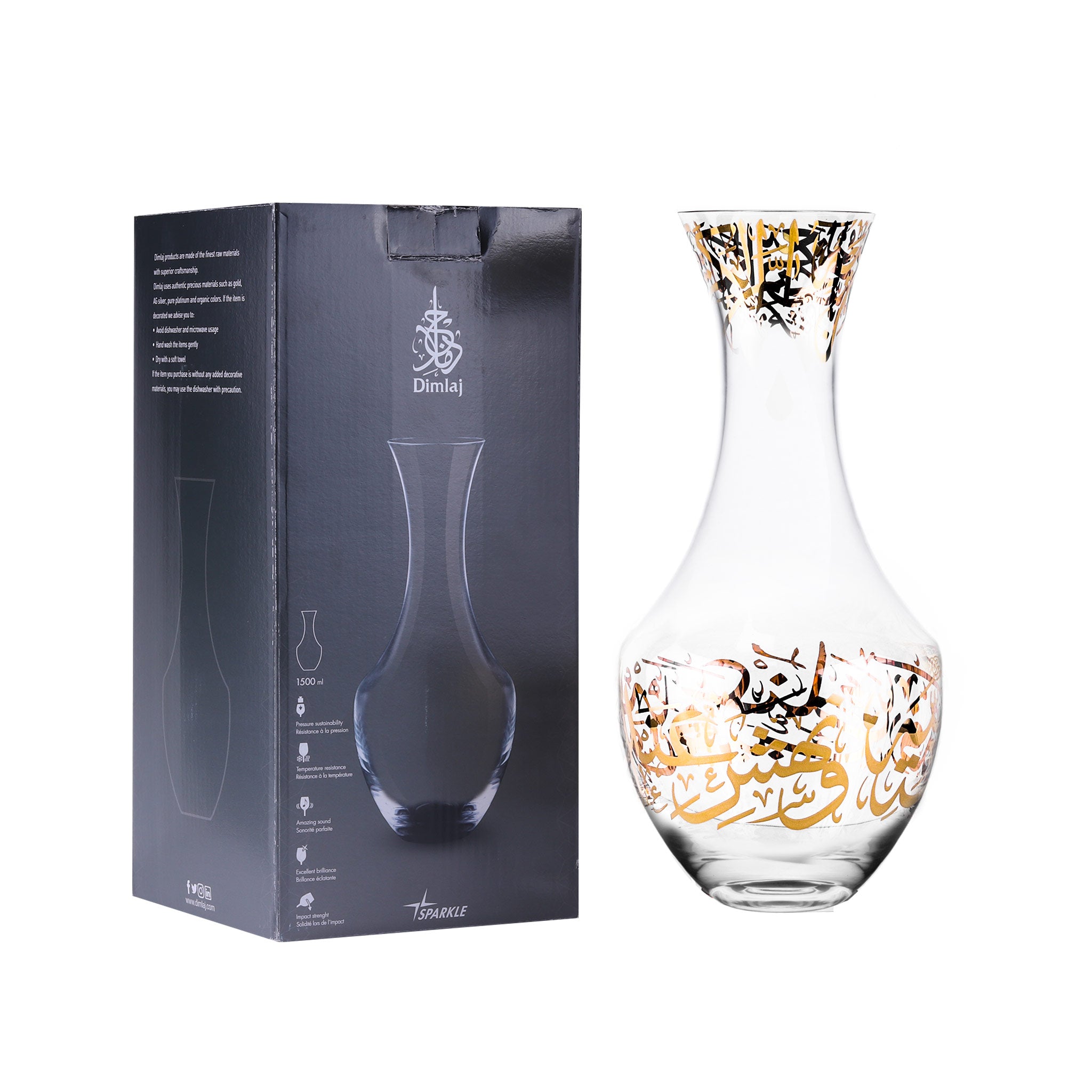 Dimlaj Kareem Premium Crystal Liquor Decanter with Gold Accents - Elegant Whiskey & Bourbon Decanter Set for Home Bar, Wedding Gifts & Entertaining