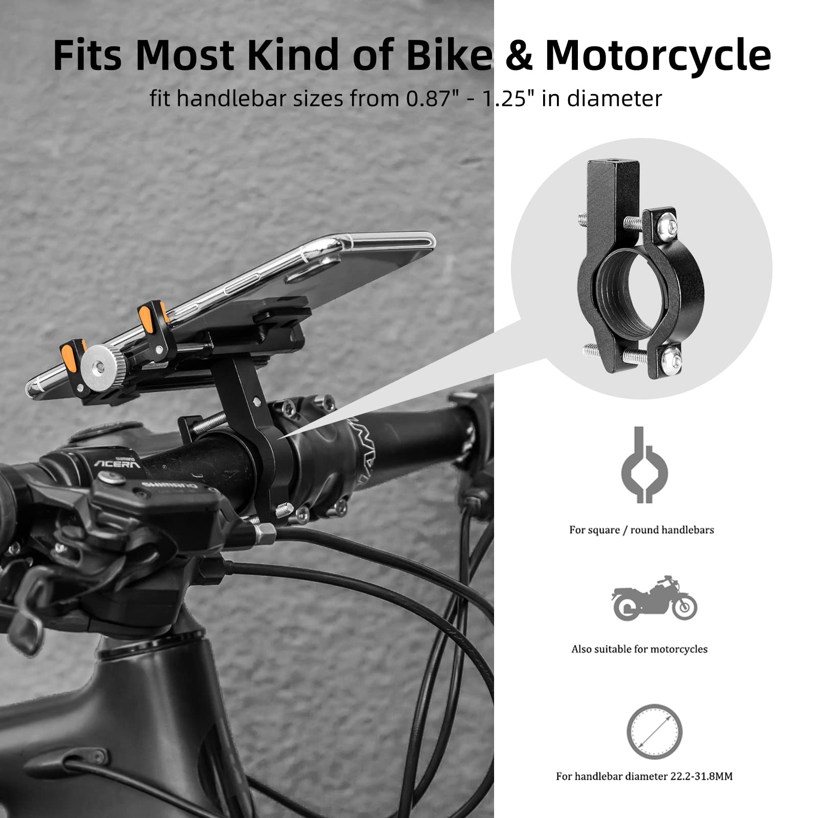 ROCKBROS 360° Rotatable Aluminum Bike Phone Mount - Universal Handlebar Holder for iPhone, Samsung & Smartphones - Perfect for Cycling, Motorcycling & E-Bike Rides