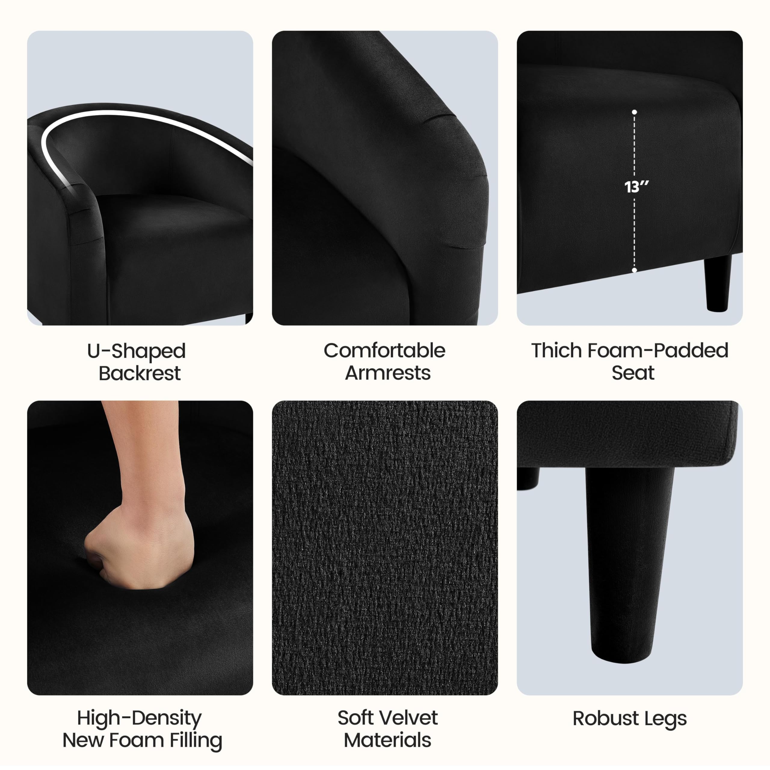 Yaheetech Modern Velvet Barrel Chair - Comfy Accent Armchair for Living Room, Bedroom, Office - Stylish Club Sofa & Vanity Chair for Small Spaces (Black) - Perfect for Reading Nooks, Home Offices & Cozy Corners