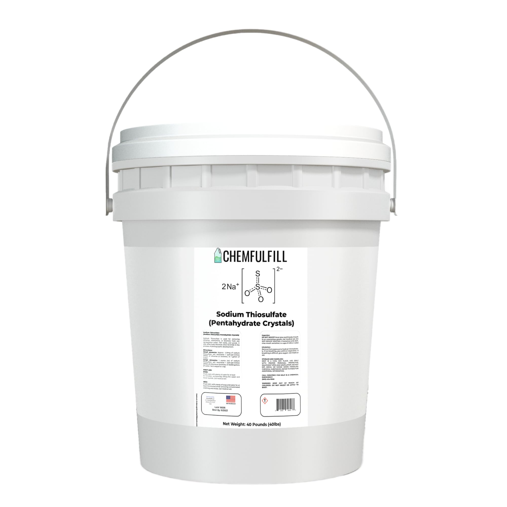 Chemfulfill Sodium Thiosulfate - 40 lbs Chlorine Neutralizer for Pools, Spas & Water Treatment | Removes Chlorine & Dechlorinates Water | Safe for Aquariums, Hydroponics & Industrial Use